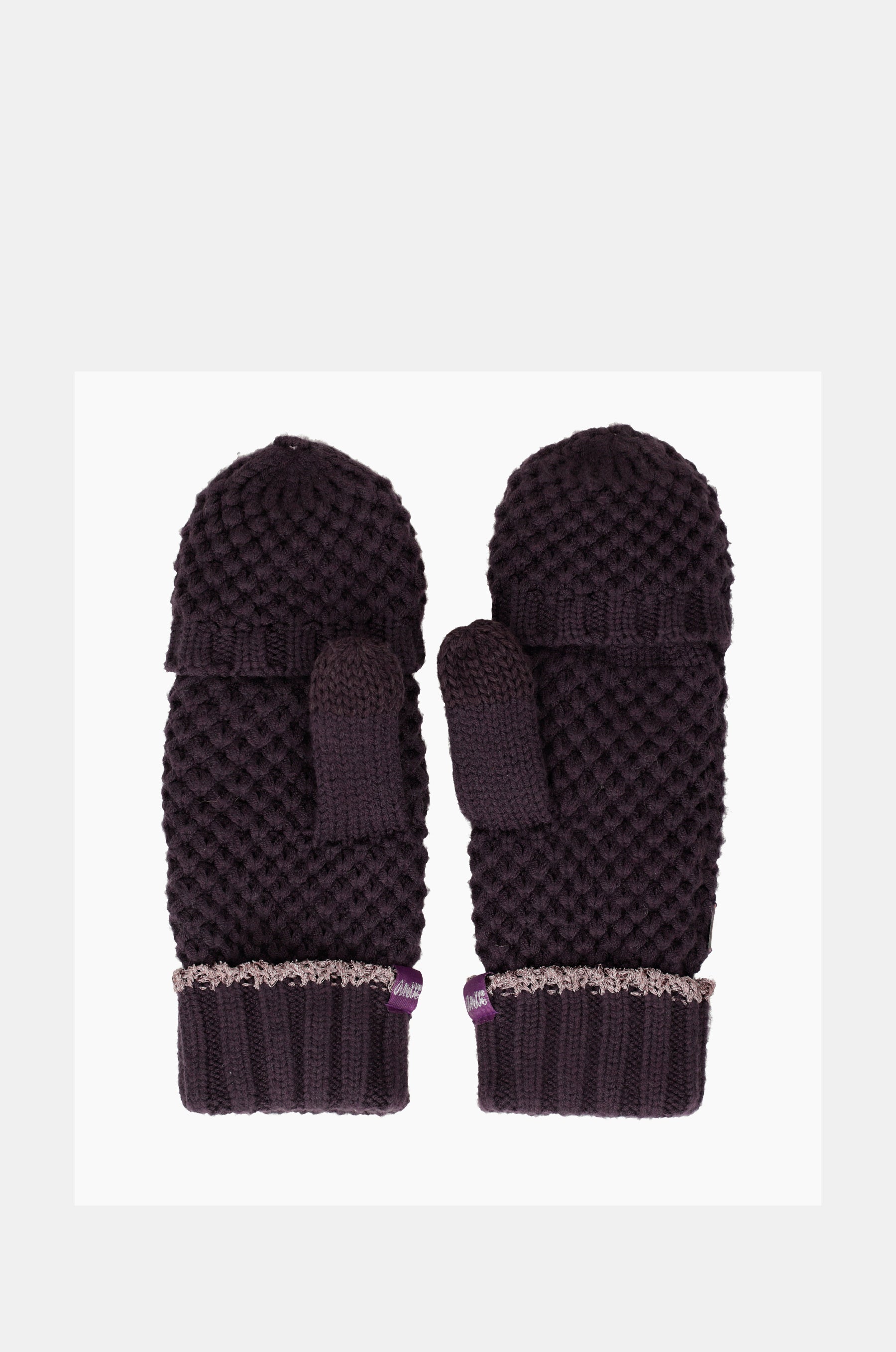 Purple knitted mittens