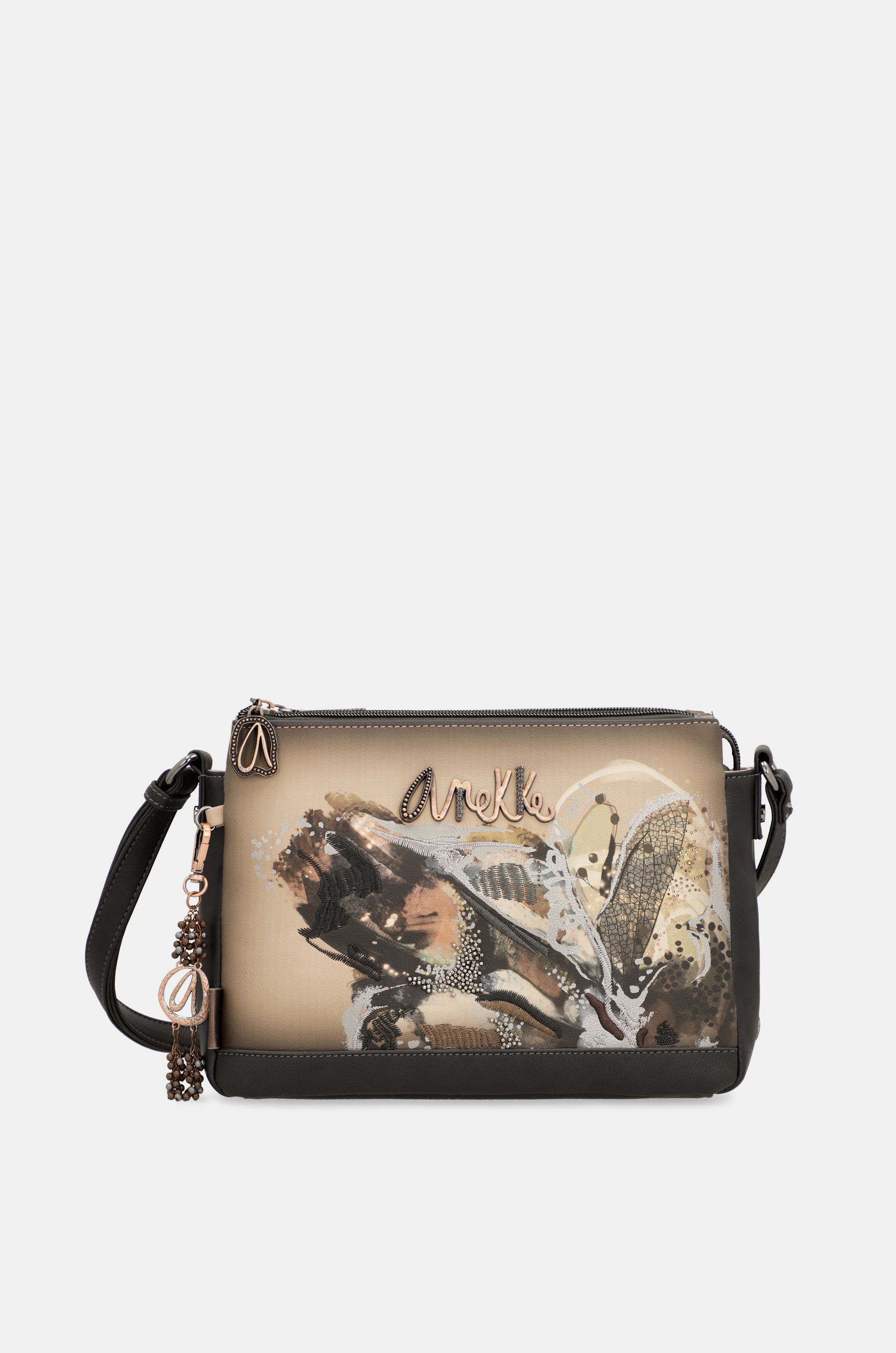 Faux Leather Crossbody Bag w/ Rhinestone Angel Wings main image 0