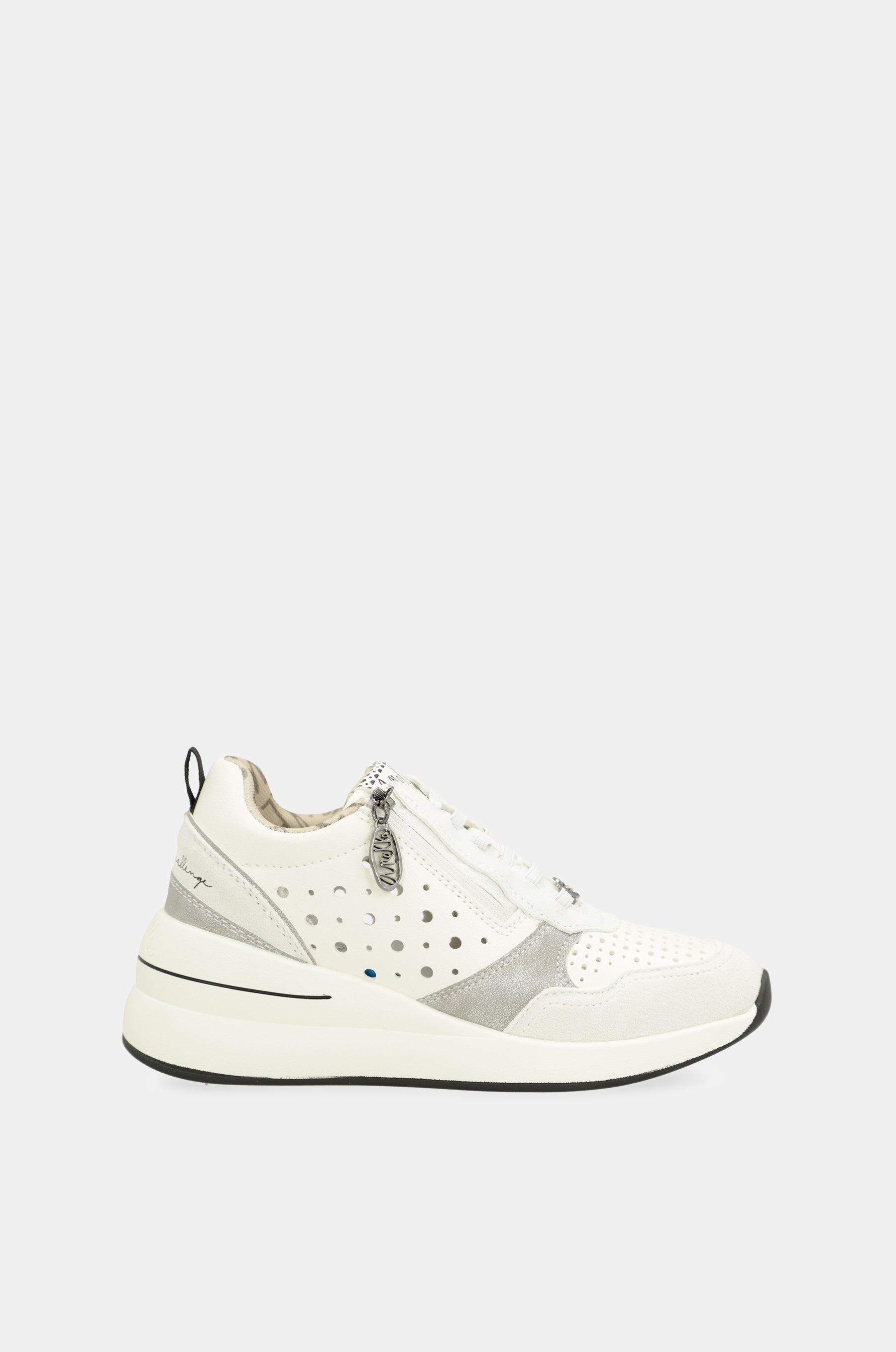 White wedge sneakers with polka dots