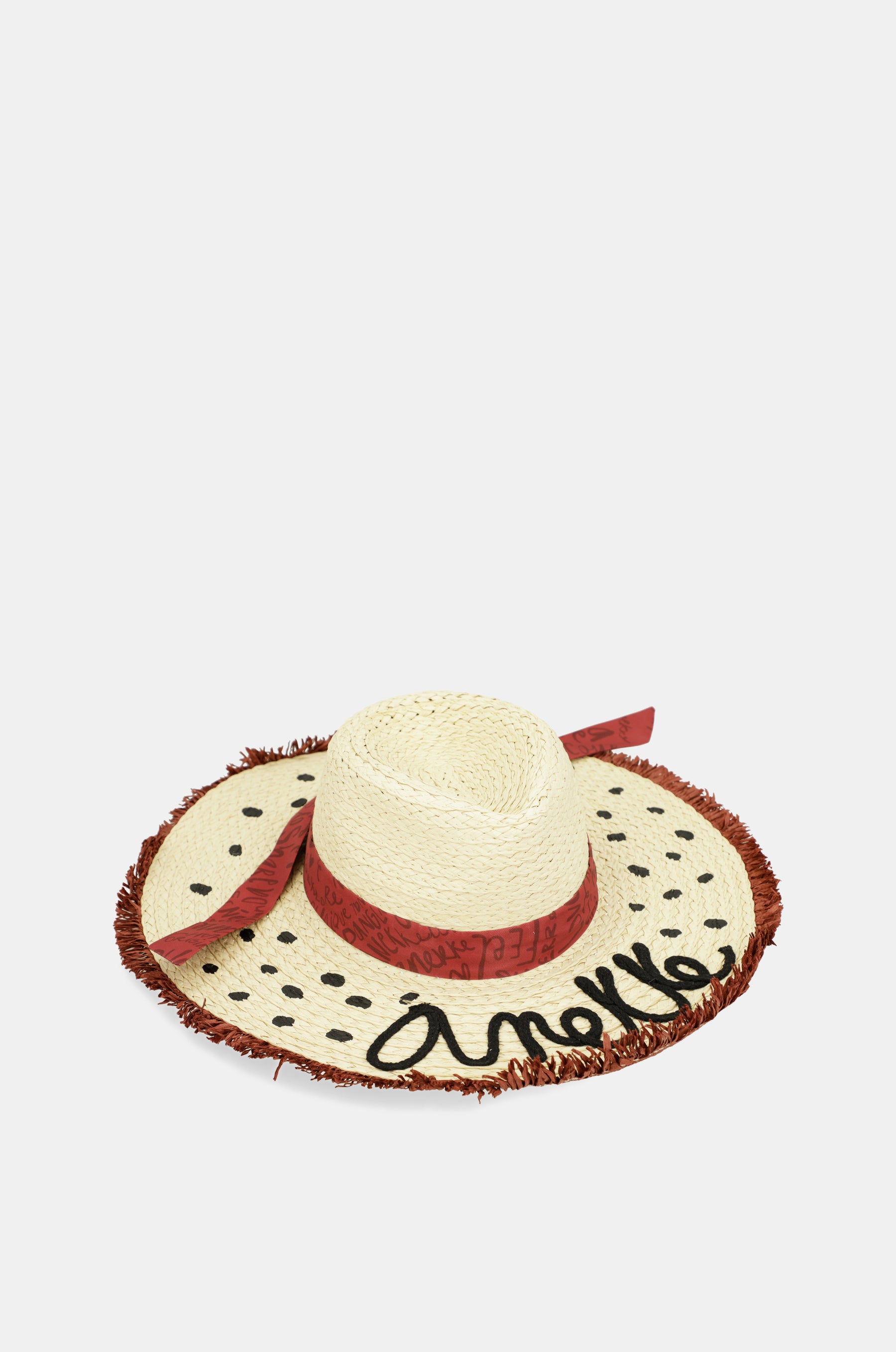 Polka dot raffia hat