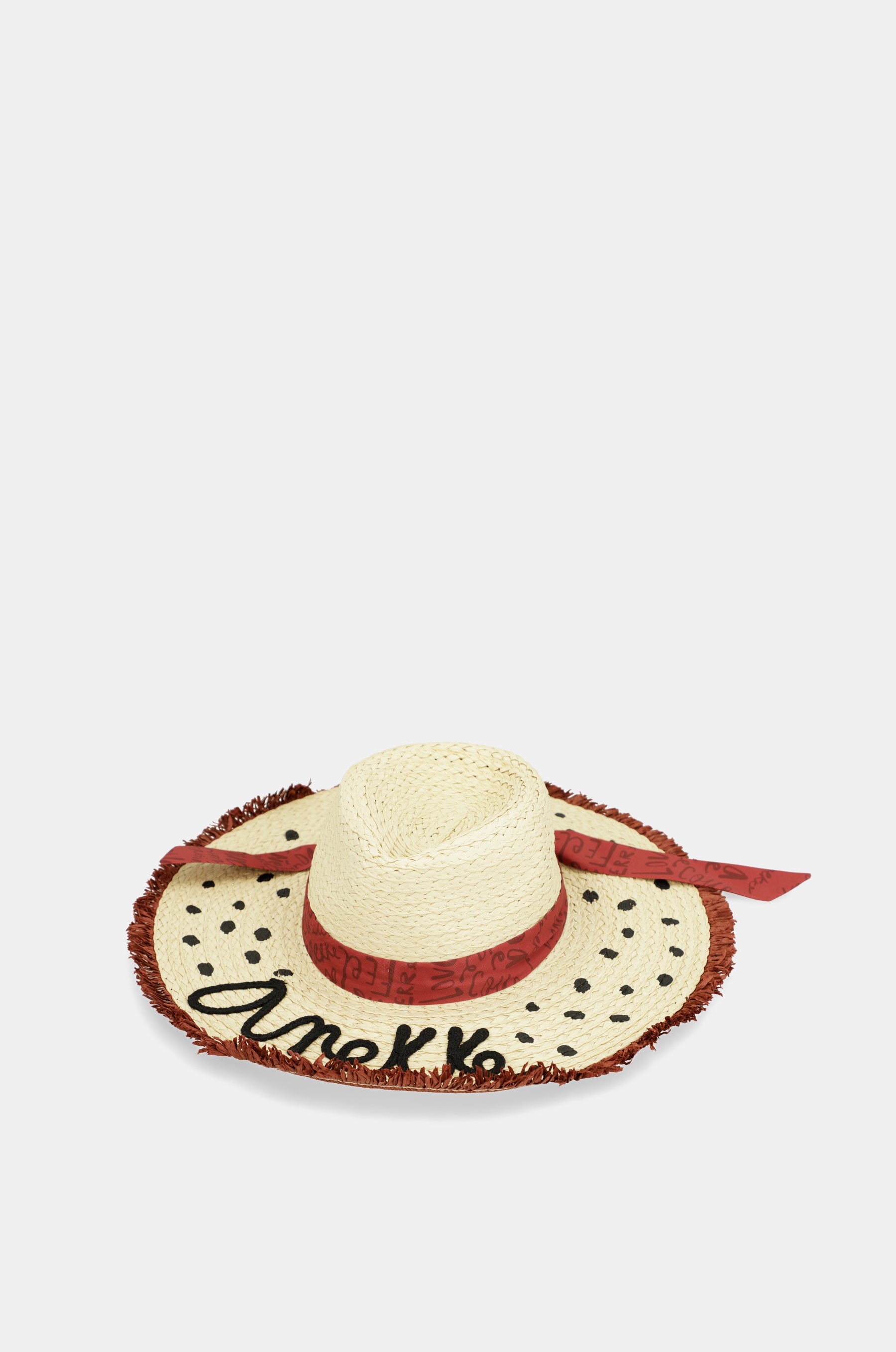 Polka dot raffia hat