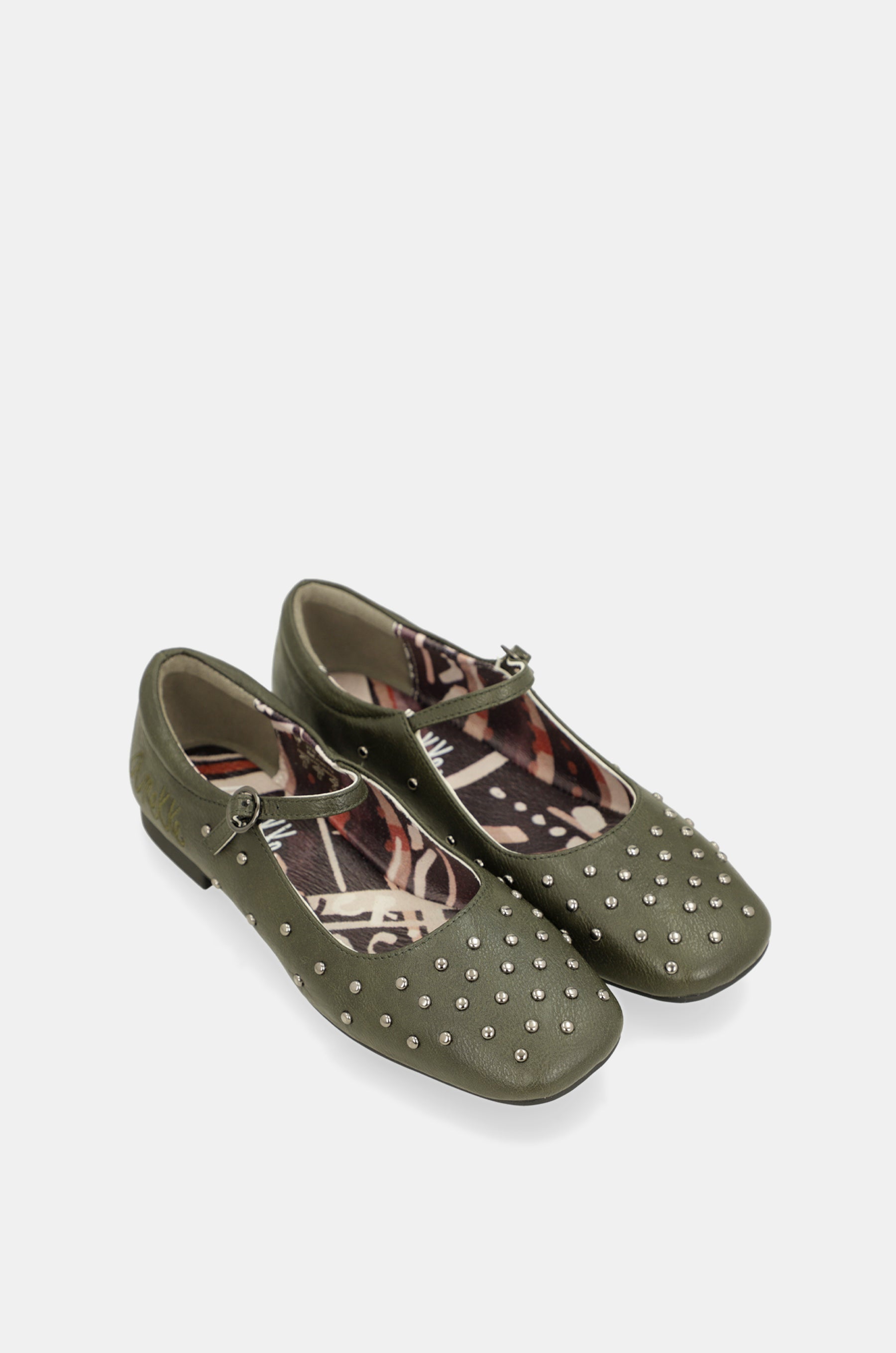 Khaki green studded ballerinas