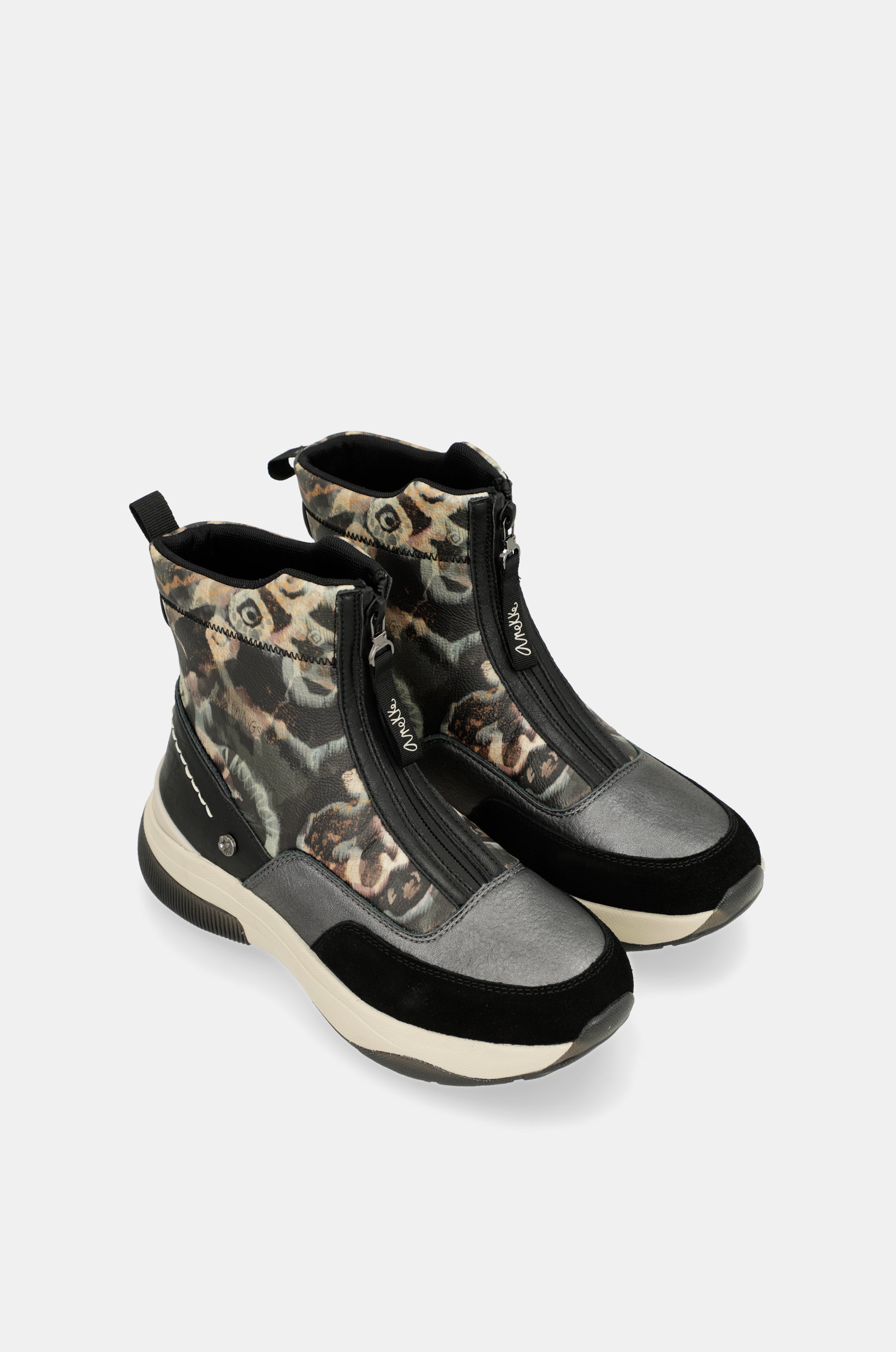 Anthracite printed sporty ankle boot