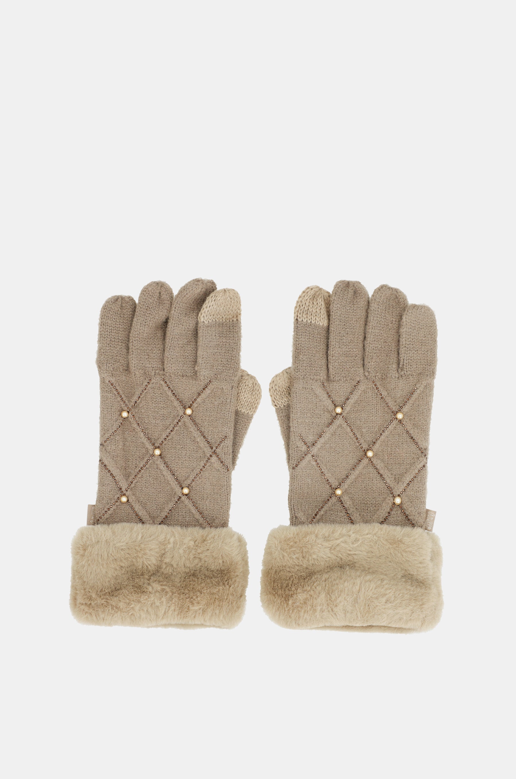 Beige knitted gloves with details
