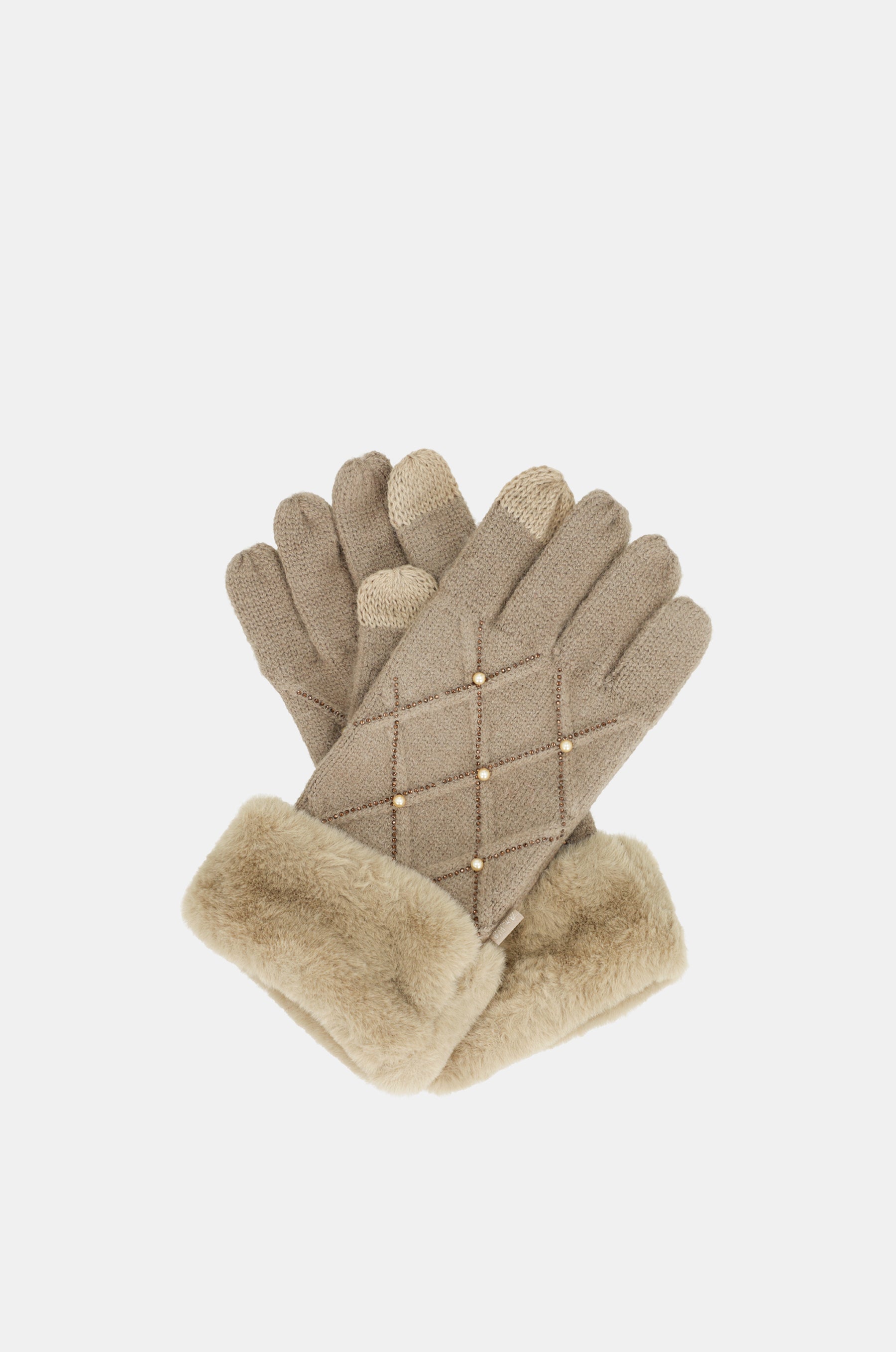 Beige knitted gloves with details
