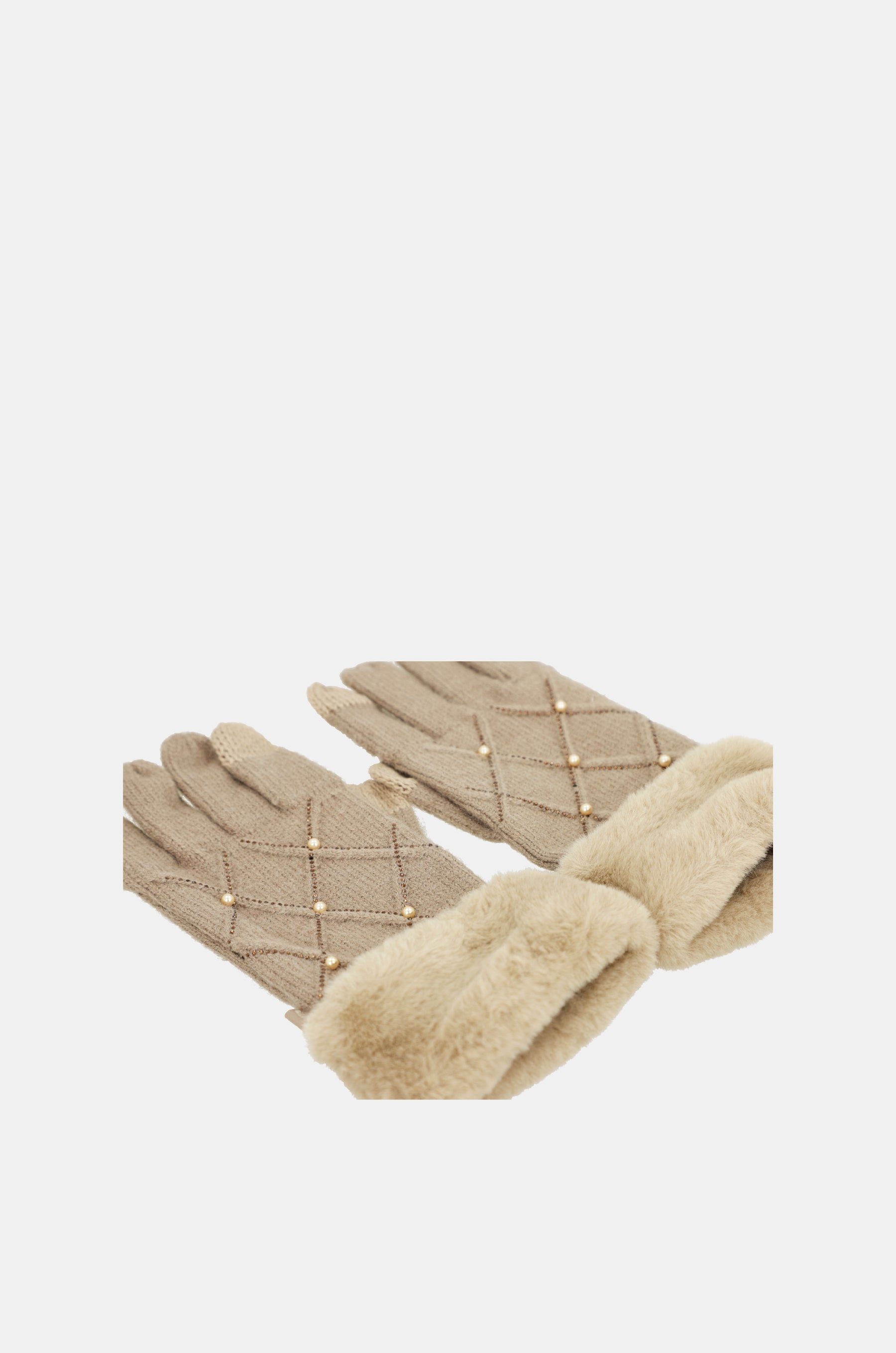 Beige knitted gloves with details
