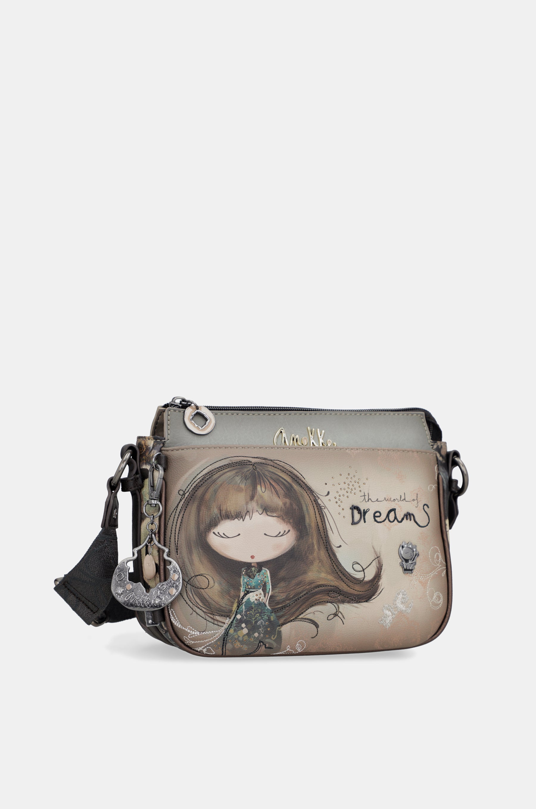 Real 3-compartment medium crossbody bag