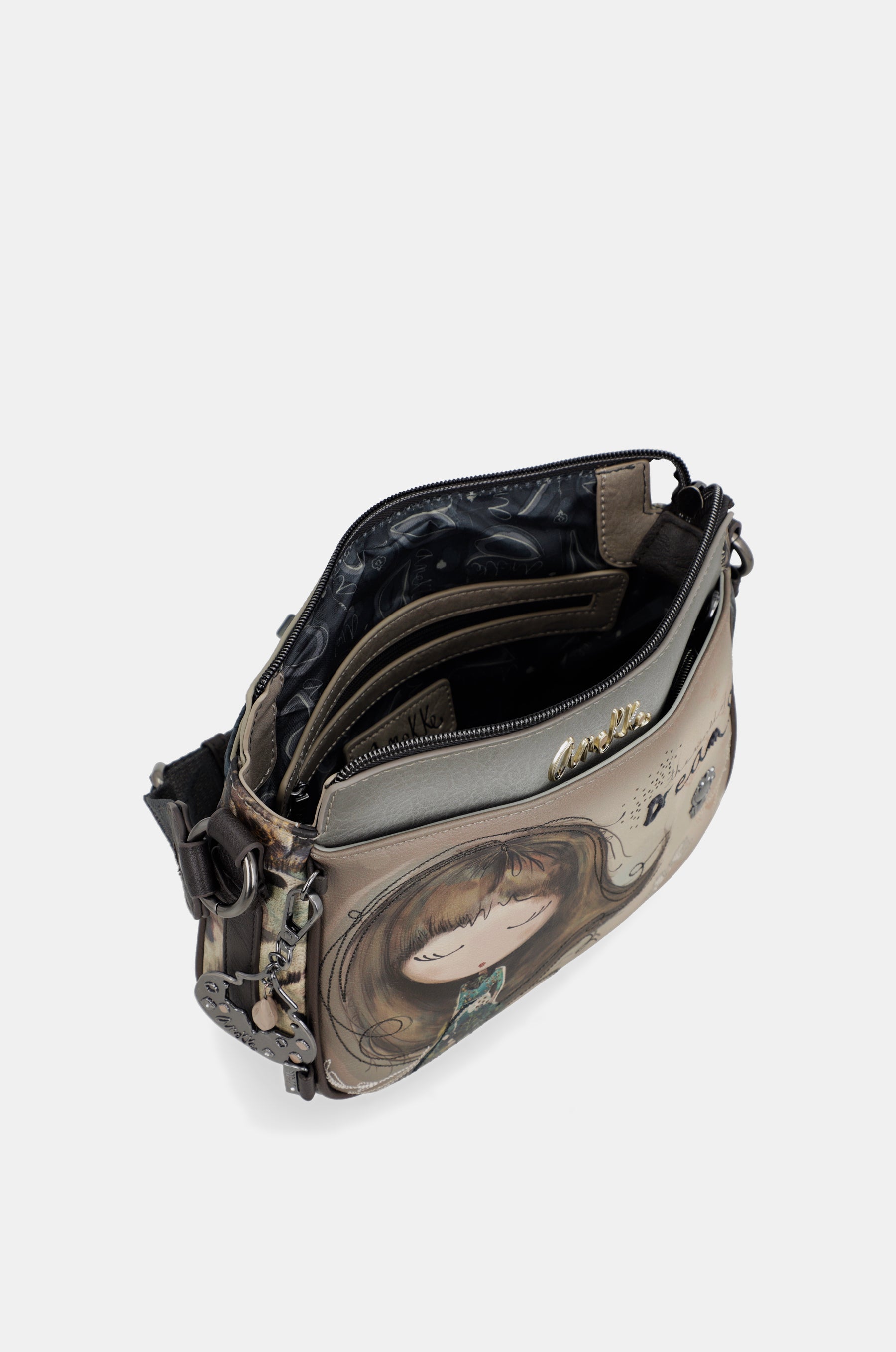 Real 3-compartment medium crossbody bag