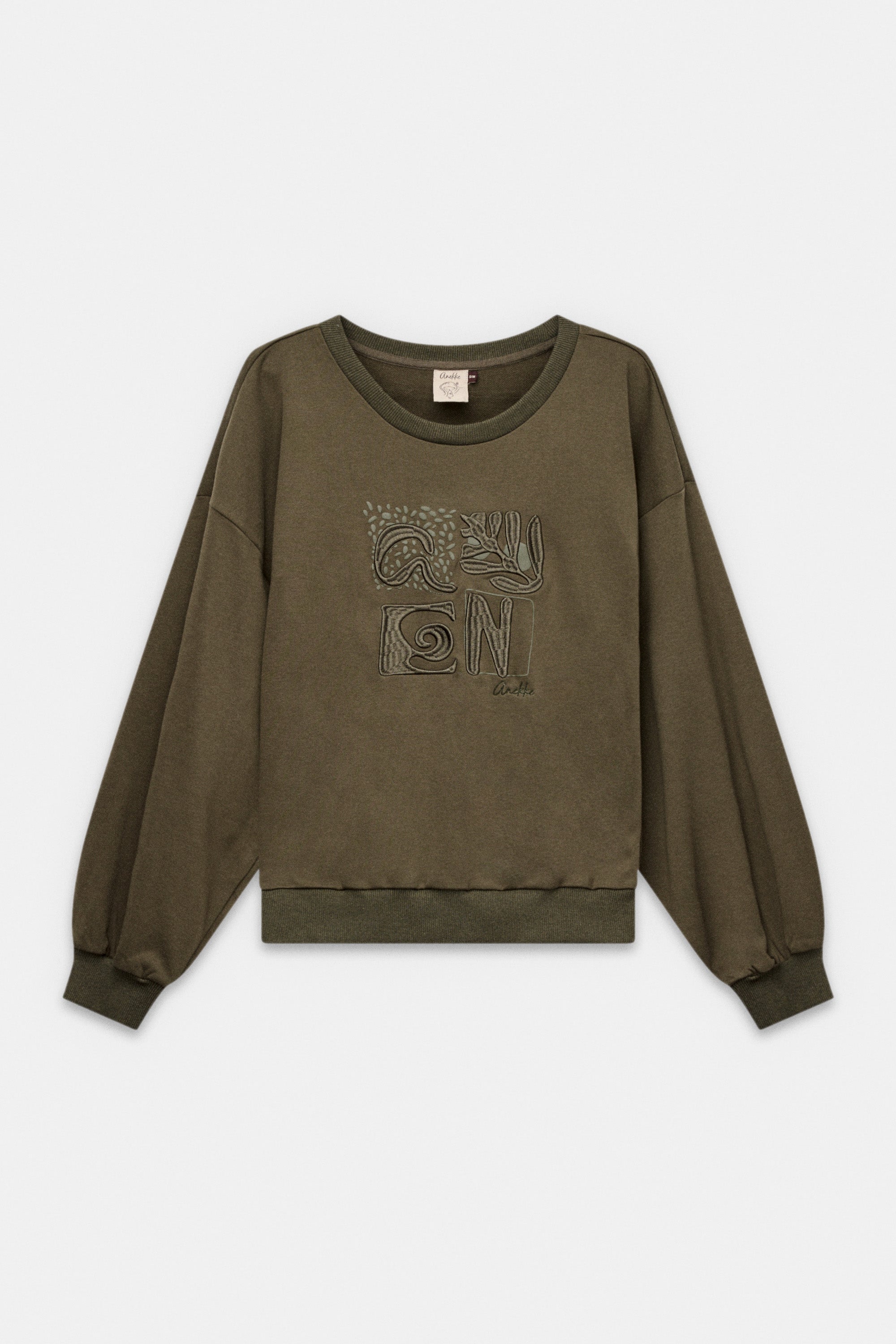 Army-green long-sleeve sweatshirt