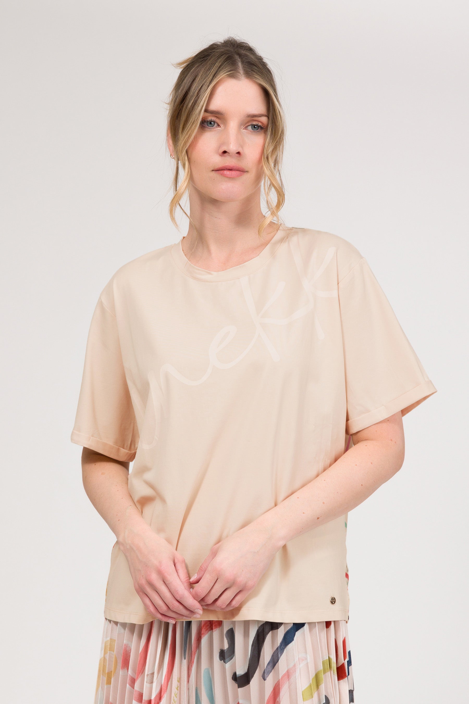 Beige short-sleeve T-shirt with print