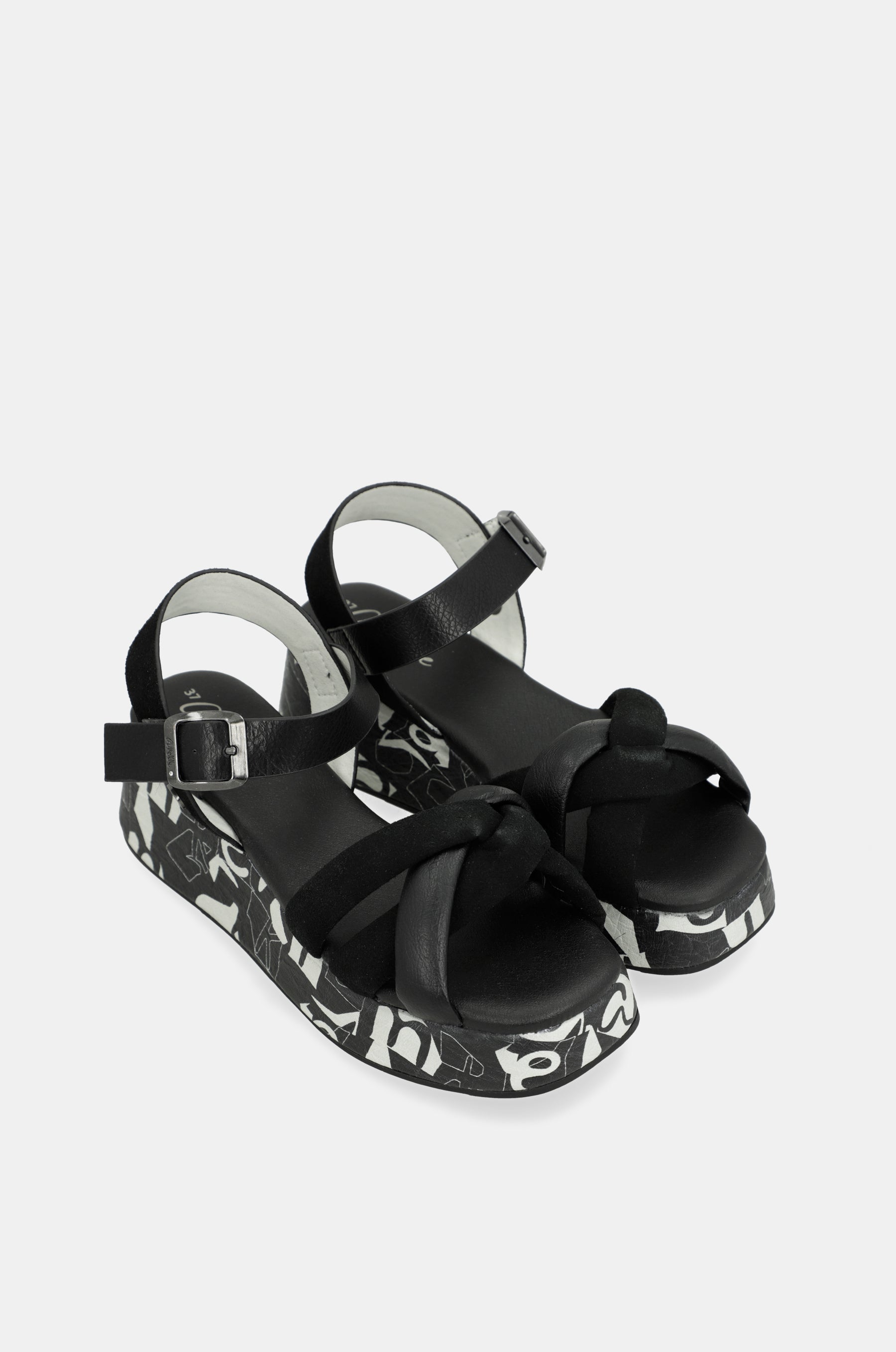 Black and white platform sandals