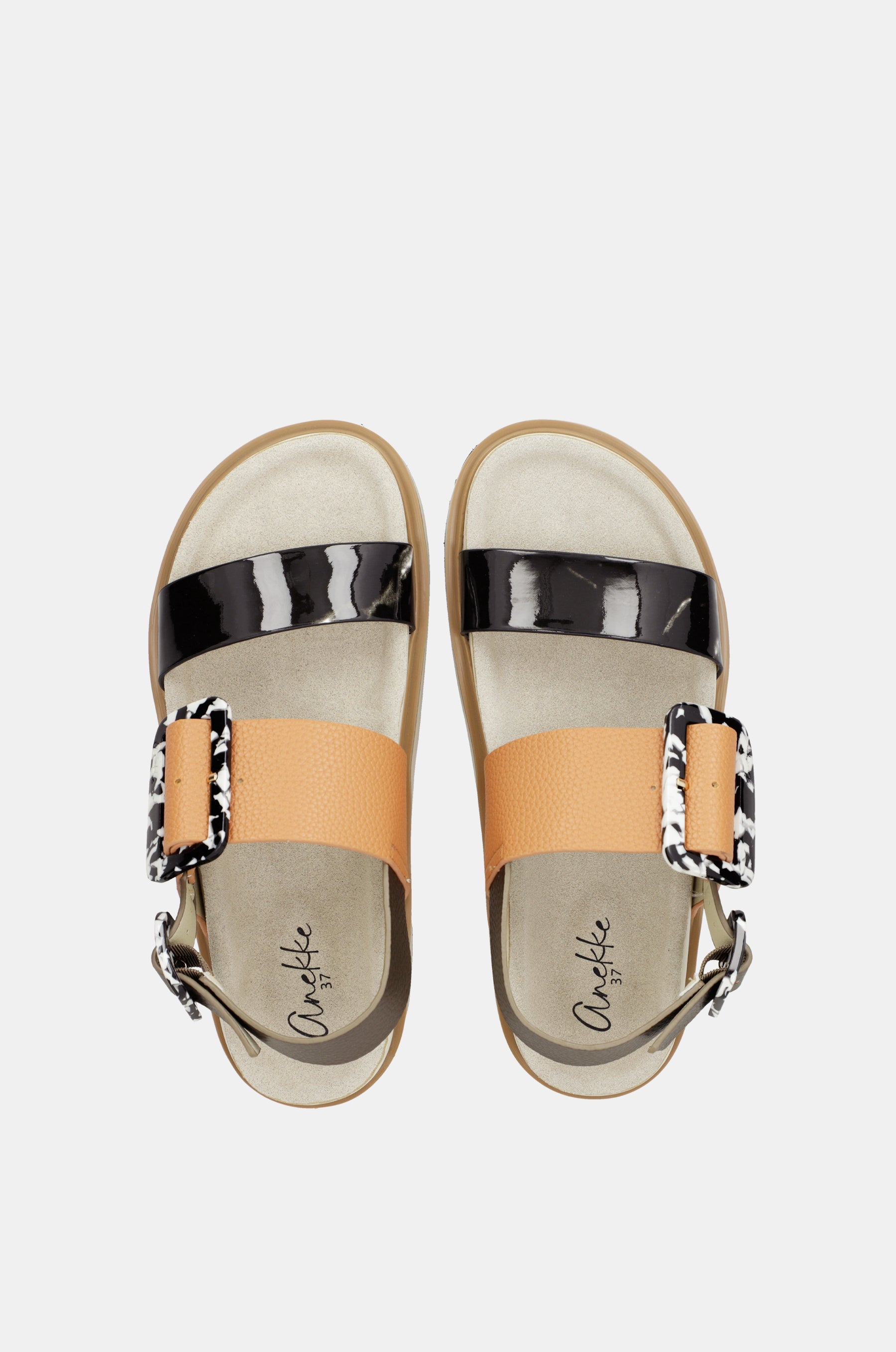 Orange and black platform sandals