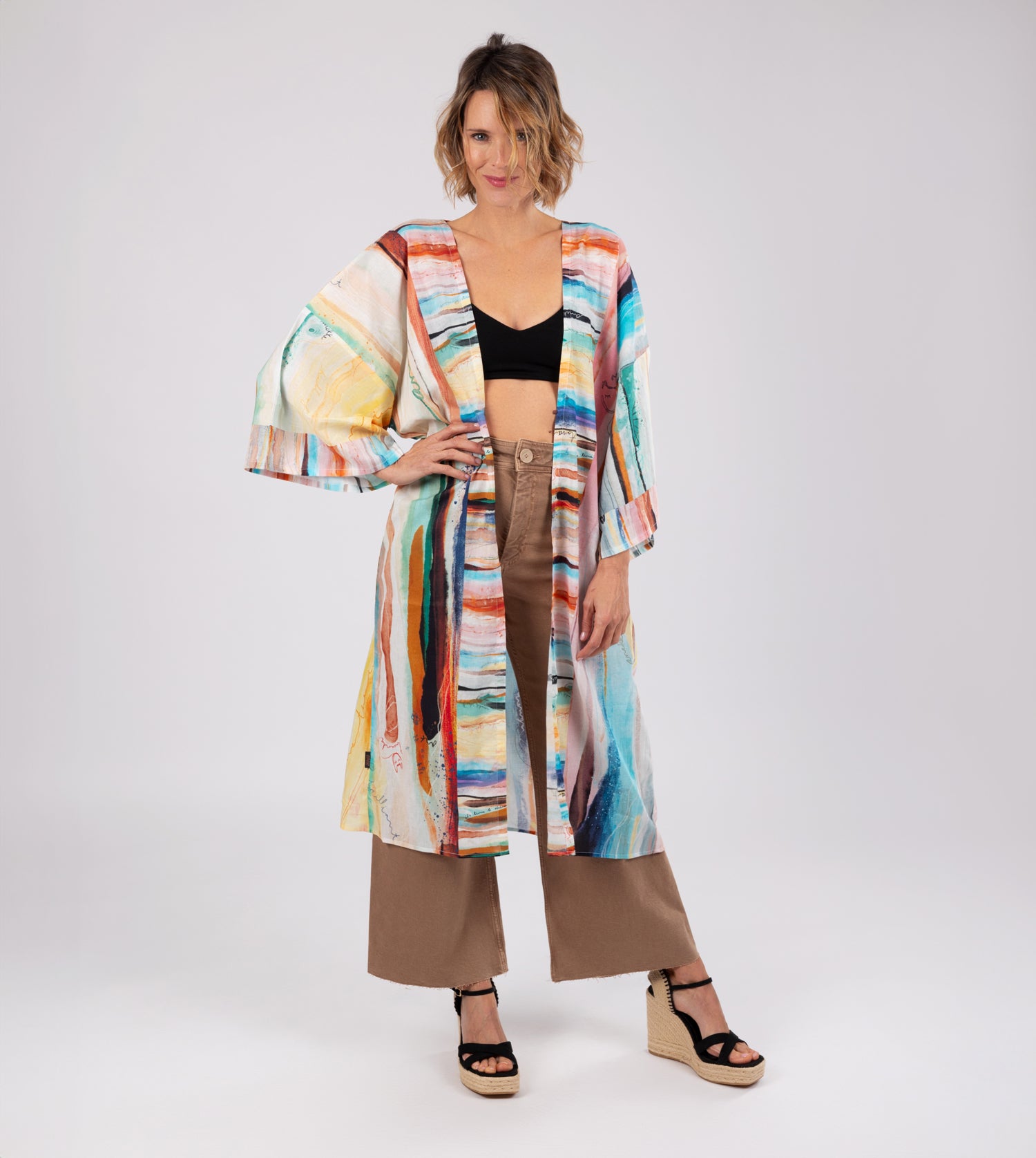 Studio printed long kimono