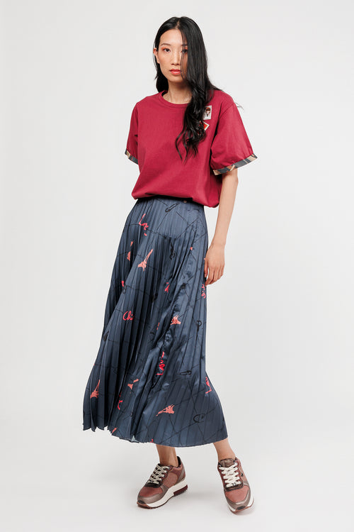 Blue printed pleated skirt
