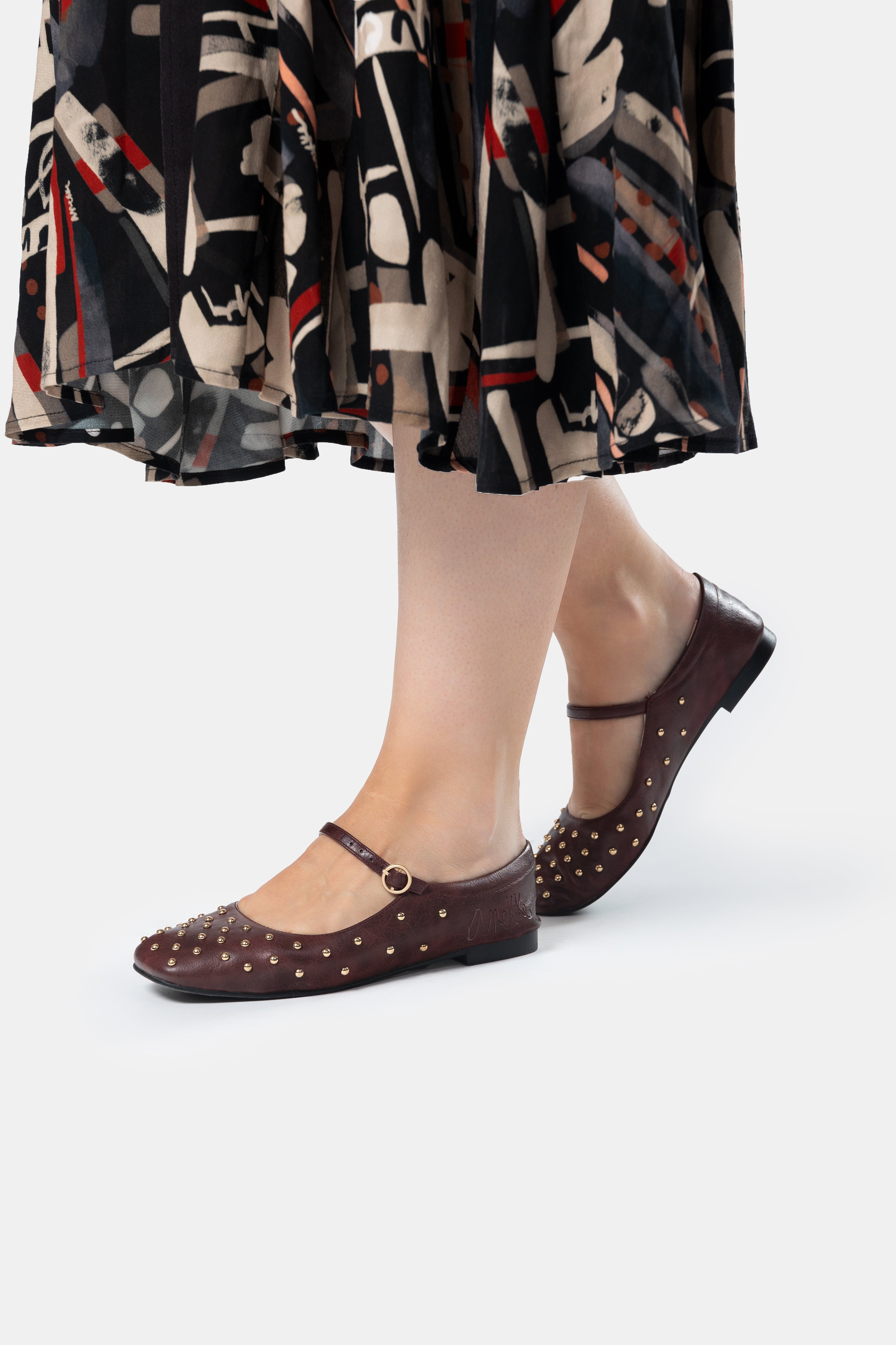 Burgundy studded ballerinas