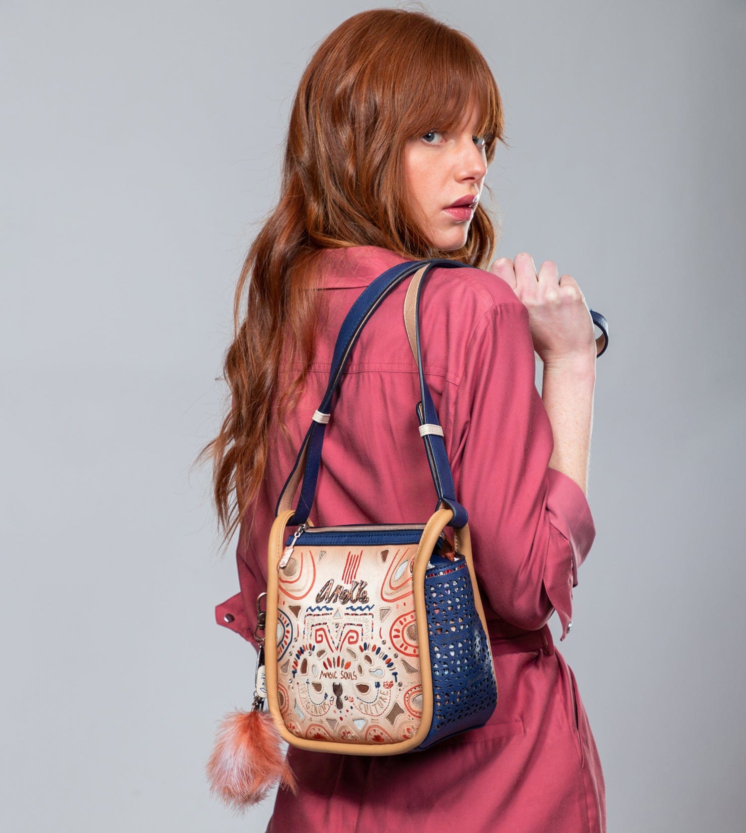 Tribe navy blue printed crossbody bag