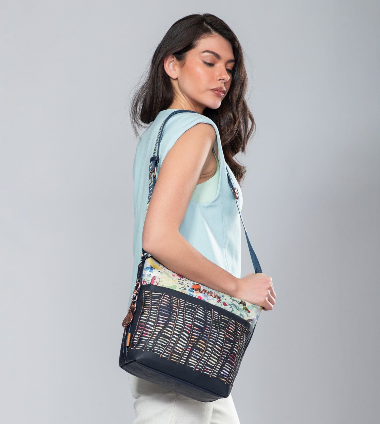 Nature Pachamama navy blue tote bag with shoulder strap