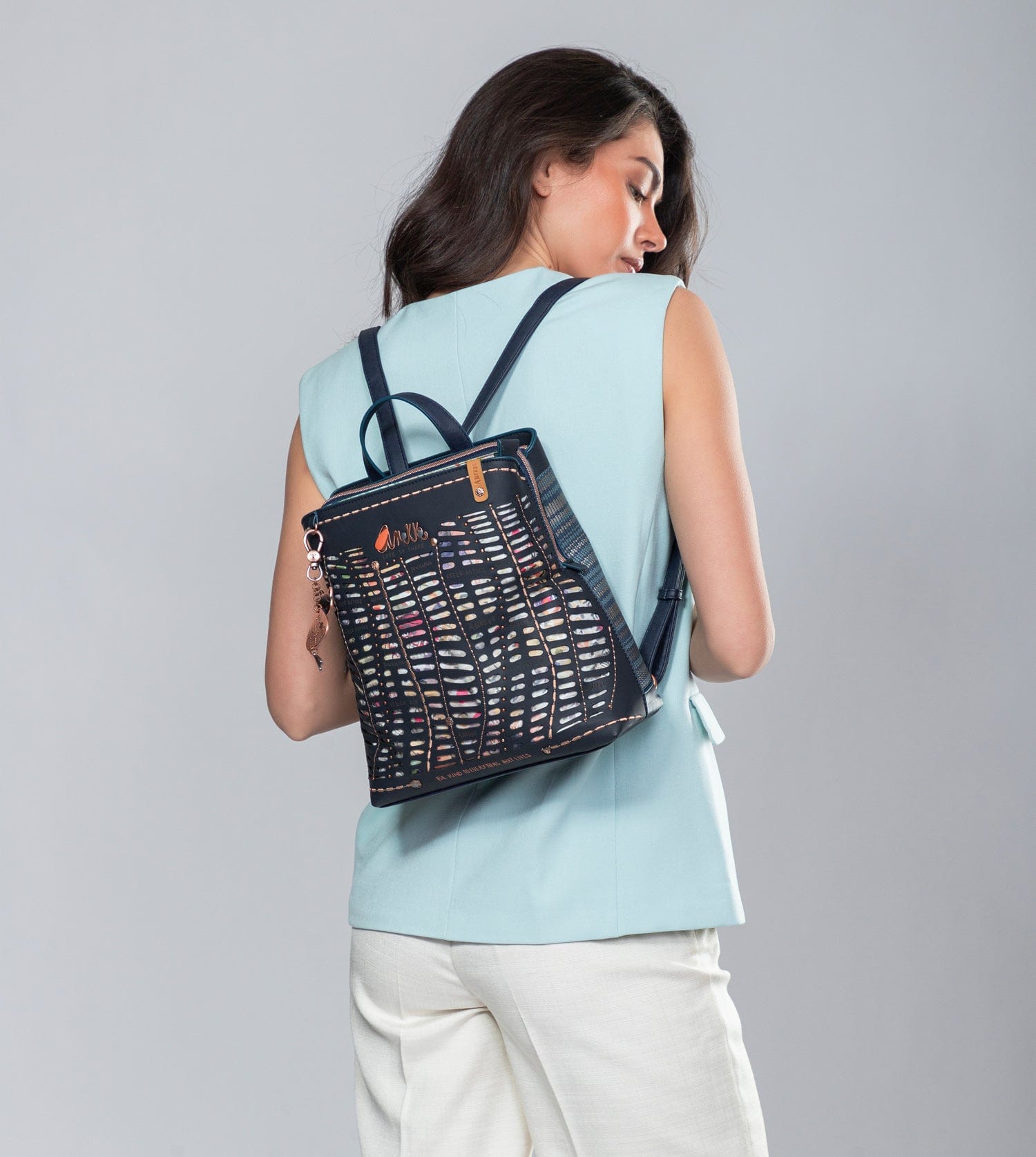 Nature Pachamama navy blue backpack with 3 compartments