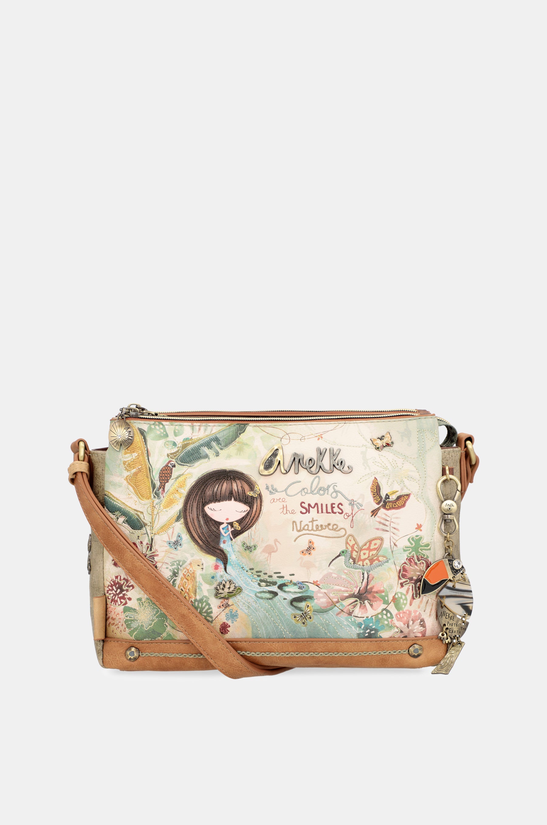 Amazonia patterned crossbody bag with 3 compartments