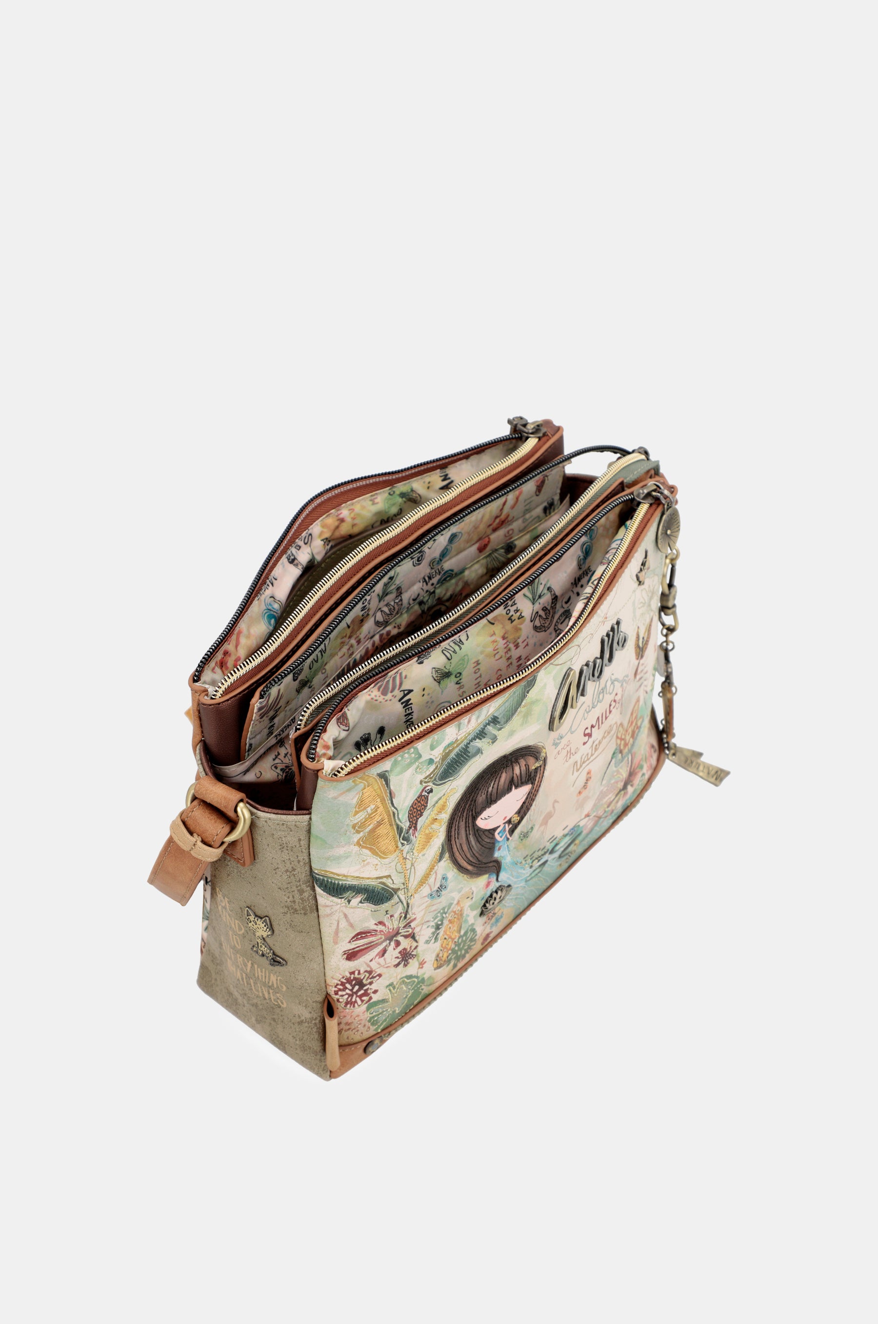 Amazonia patterned crossbody bag with 3 compartments
