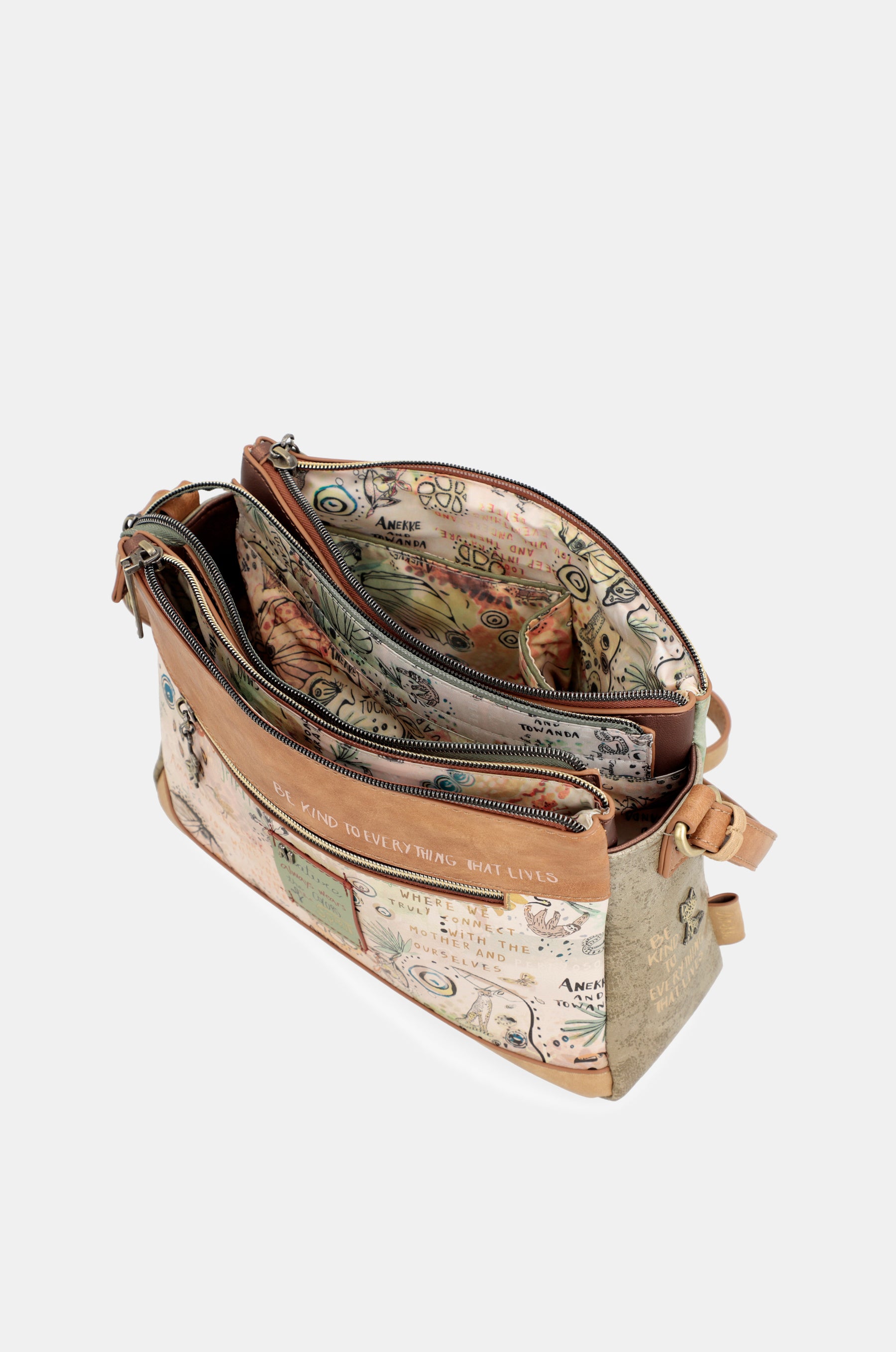 Amazonia patterned crossbody bag with 3 compartments
