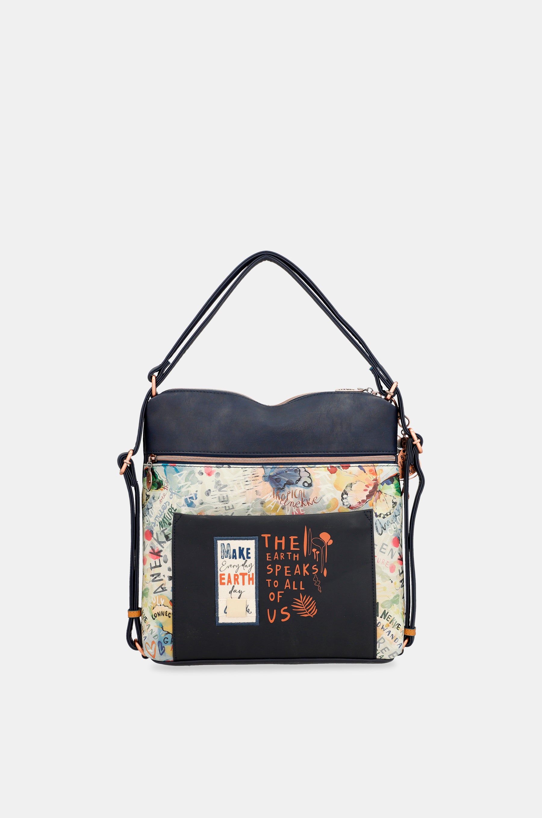 Nature Pachamama convertible navy blue bag into a rucksack
