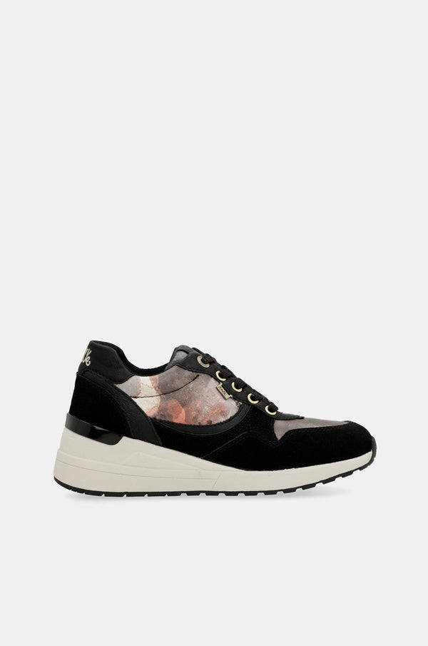 Black Padded Sports Sneakers with Wedge