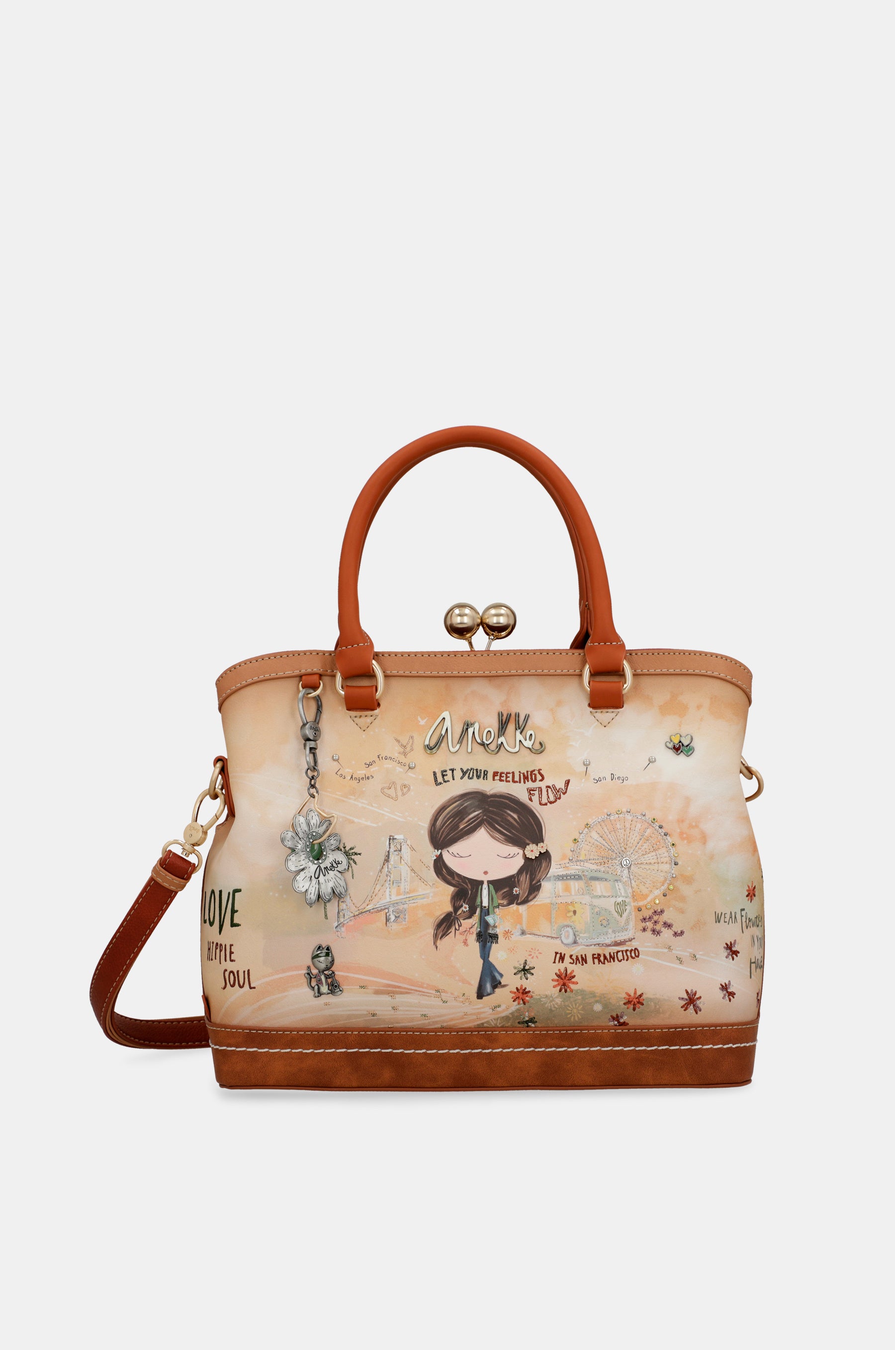 Peace & Love camel kiss clasp bag