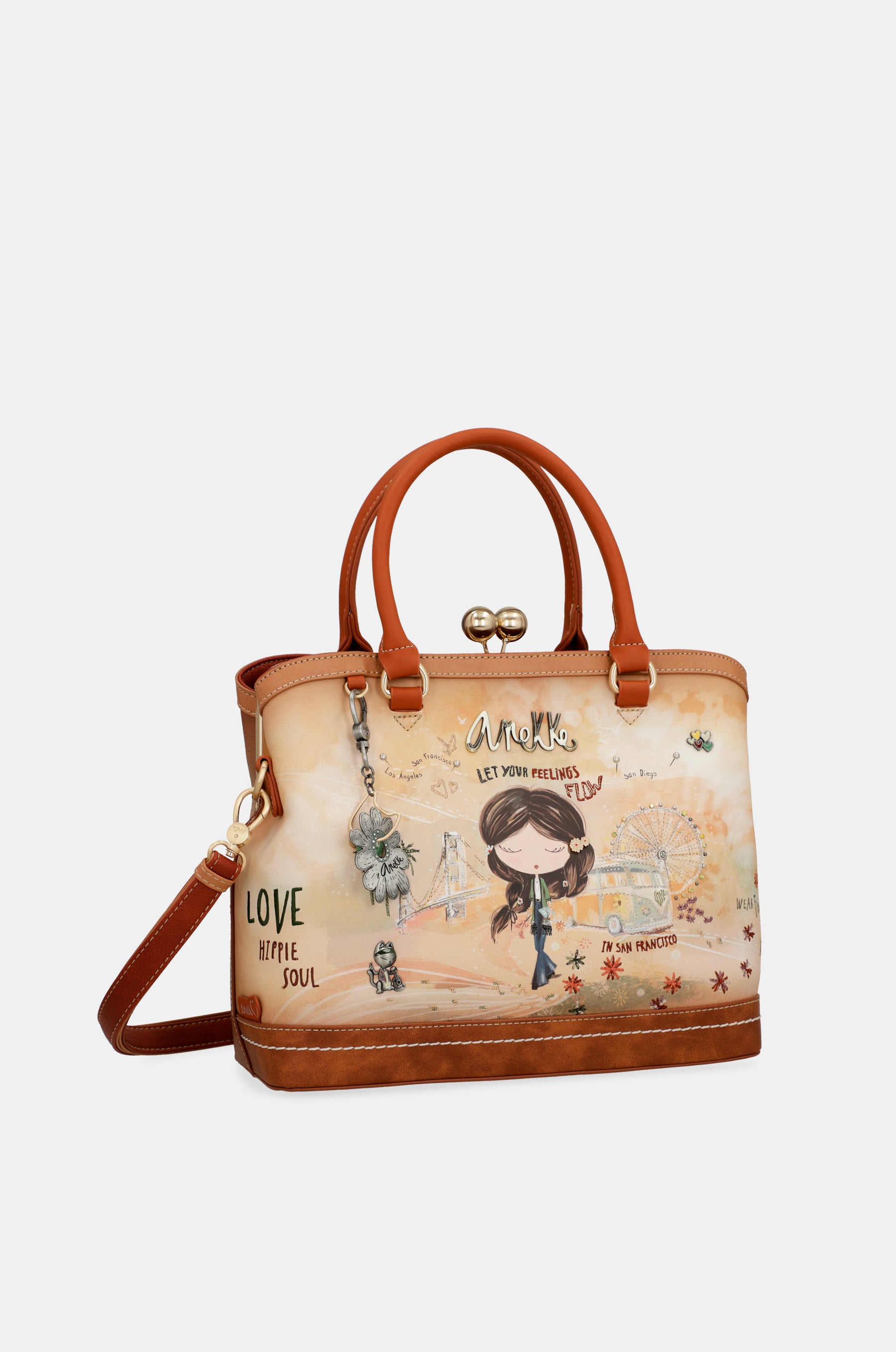 Peace & Love camel kiss clasp bag