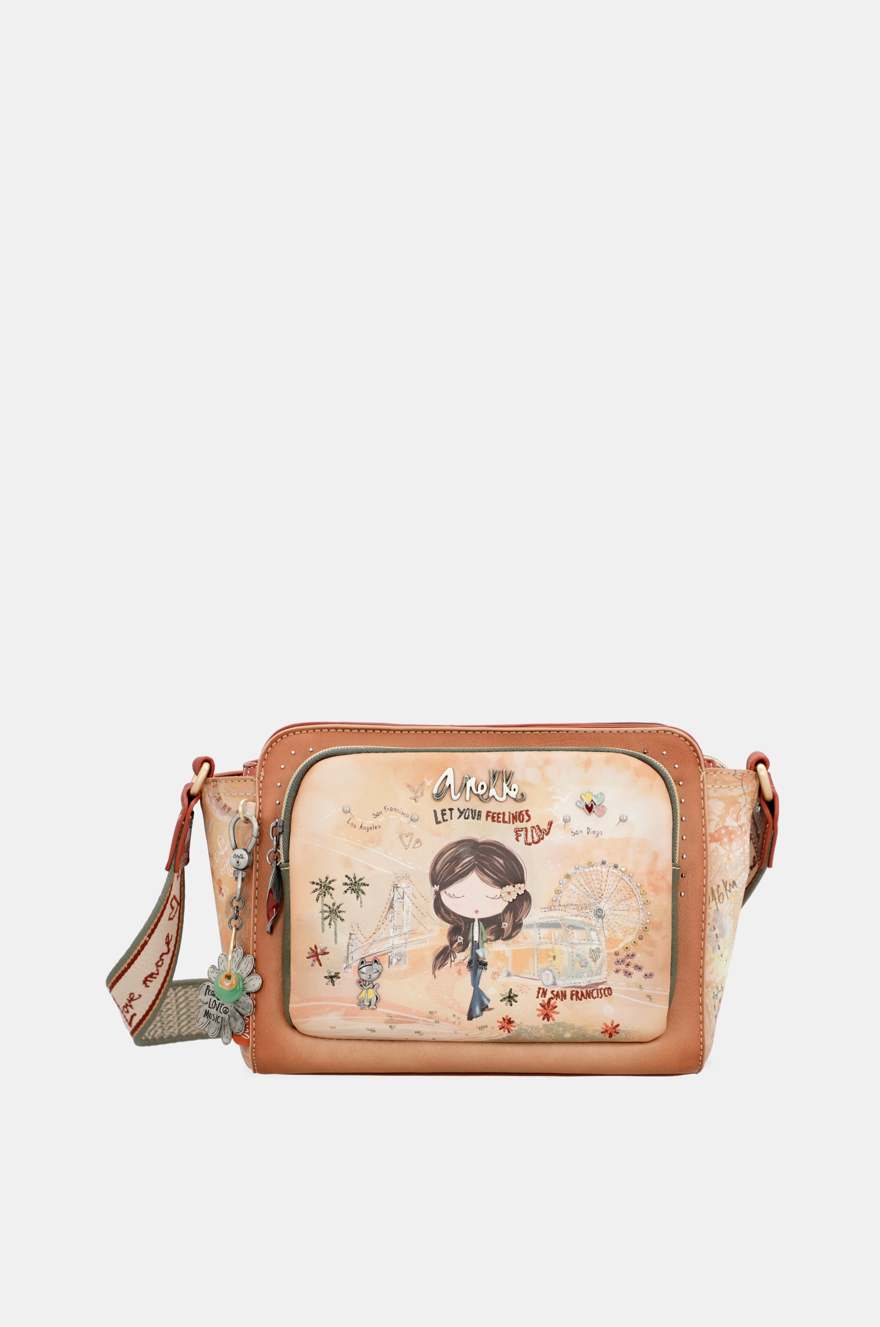 Peace & Love camel rectangular crossbody bag