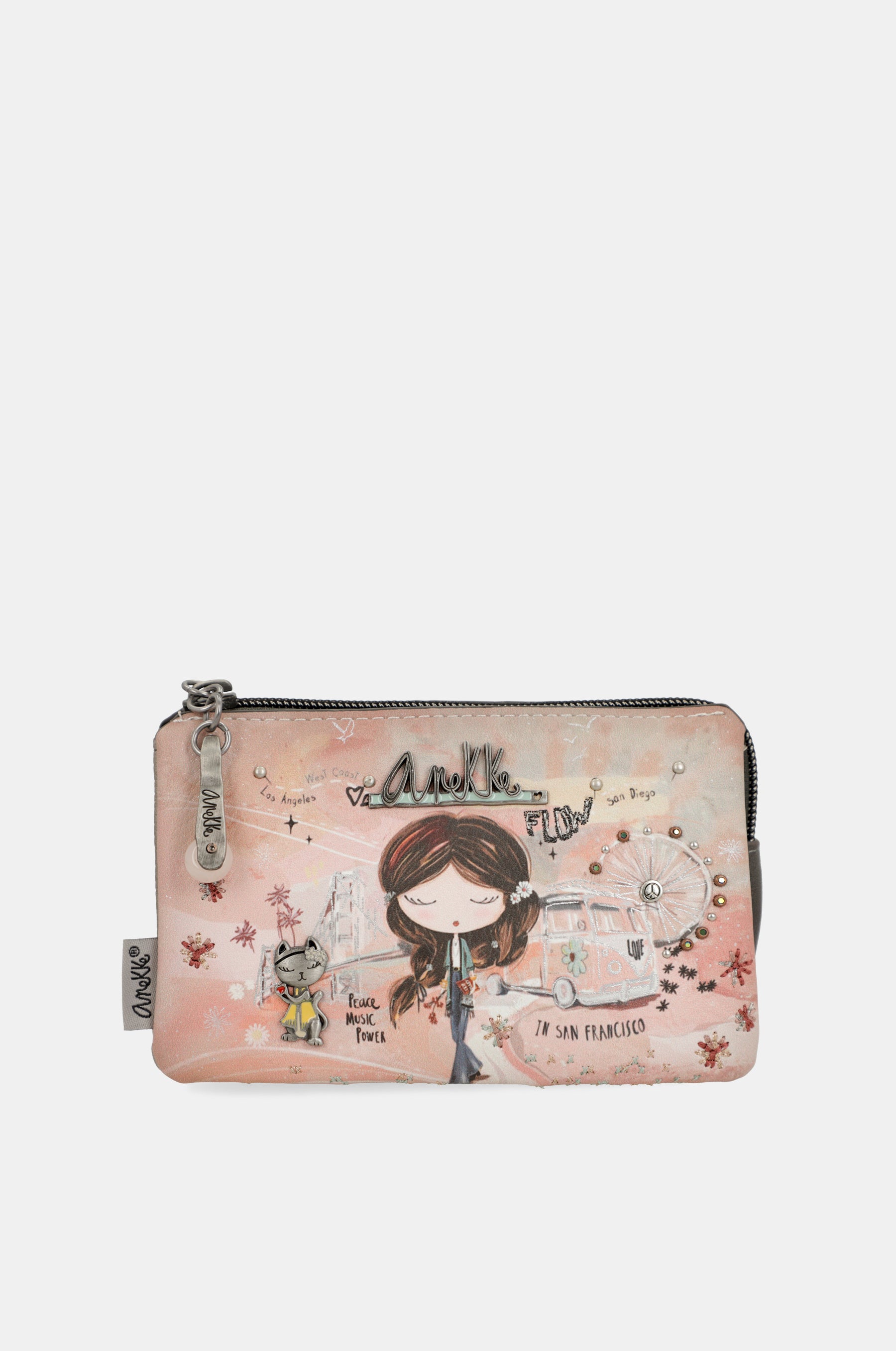 Peace & Love pink 3-compartment coin purse