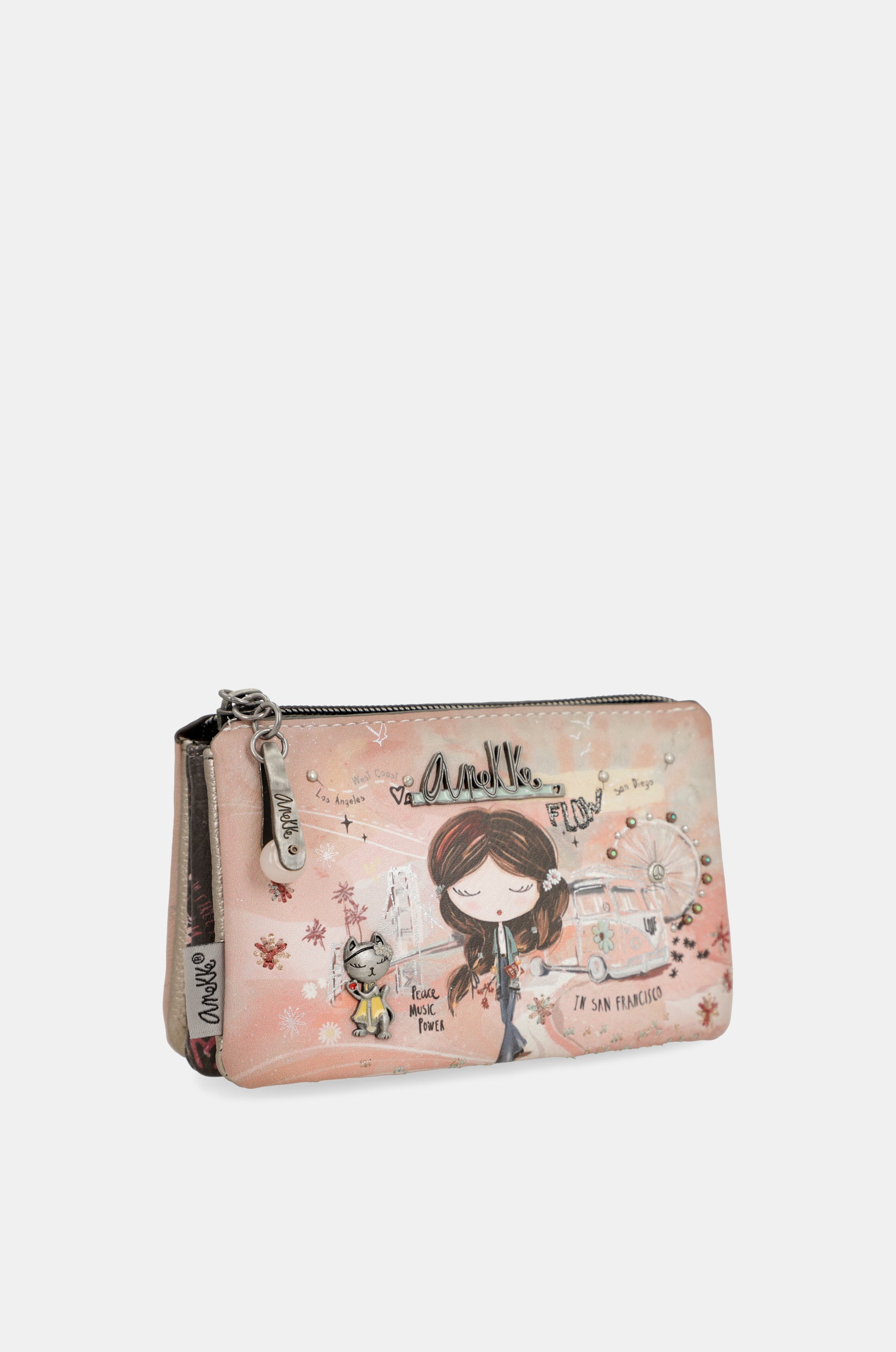 Peace & Love pink 3-compartment coin purse