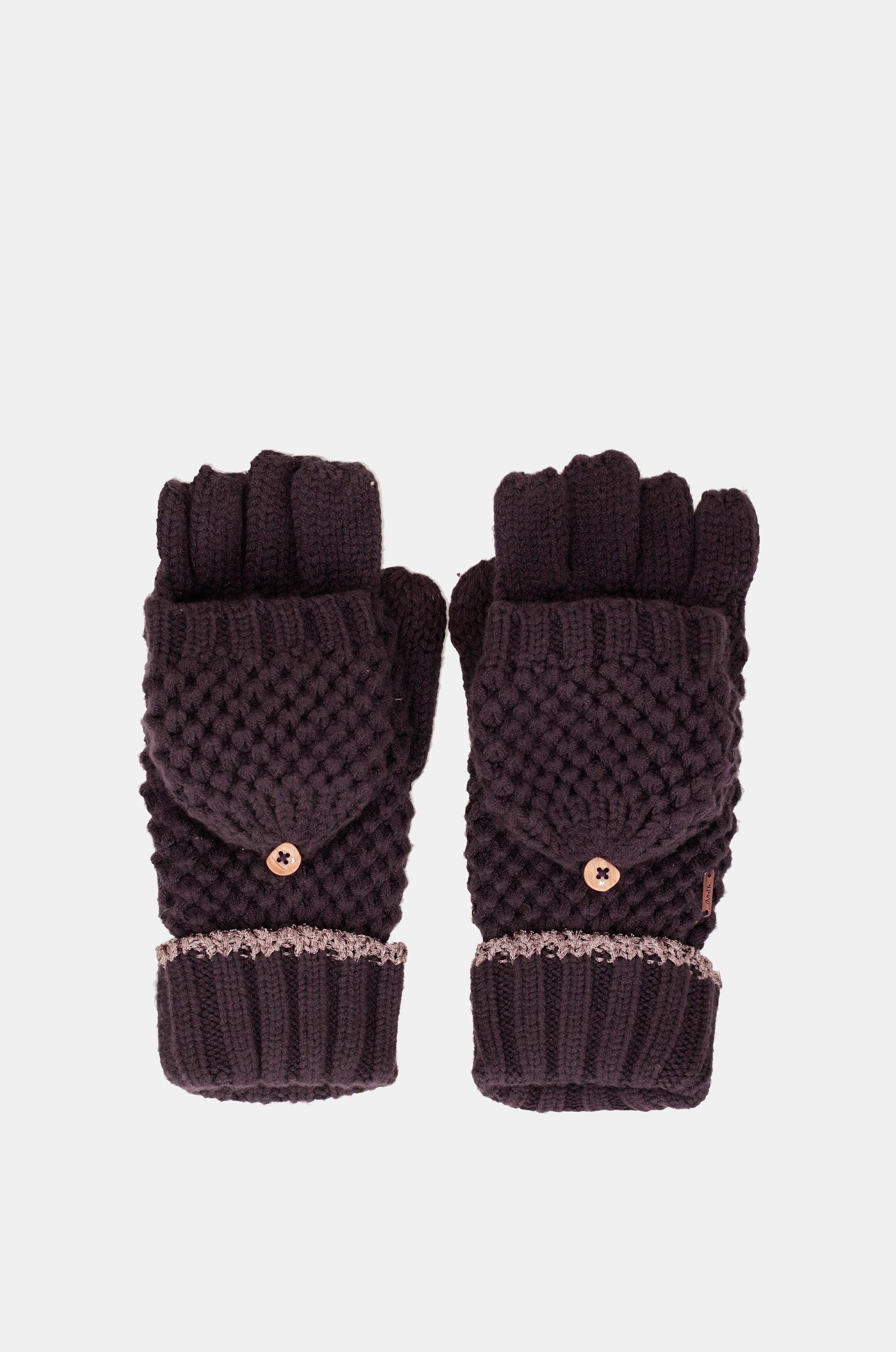 Purple knitted mittens