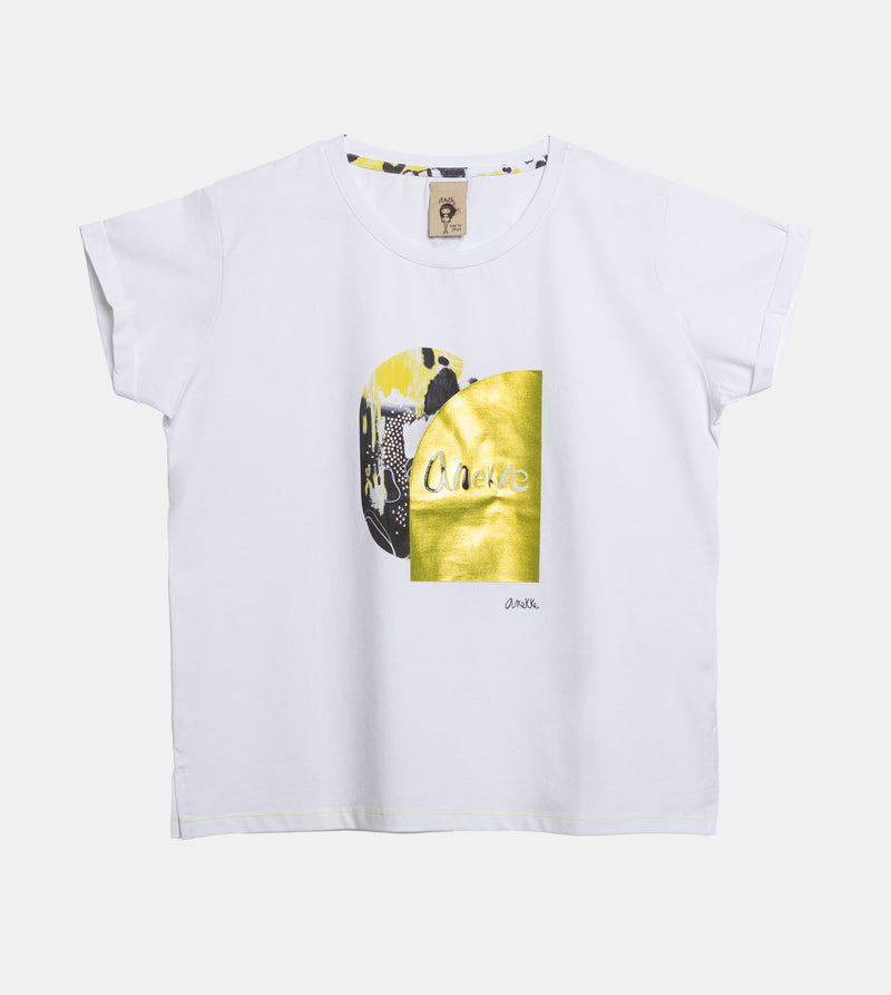 White and gold short-sleeve T-shirt Anekke