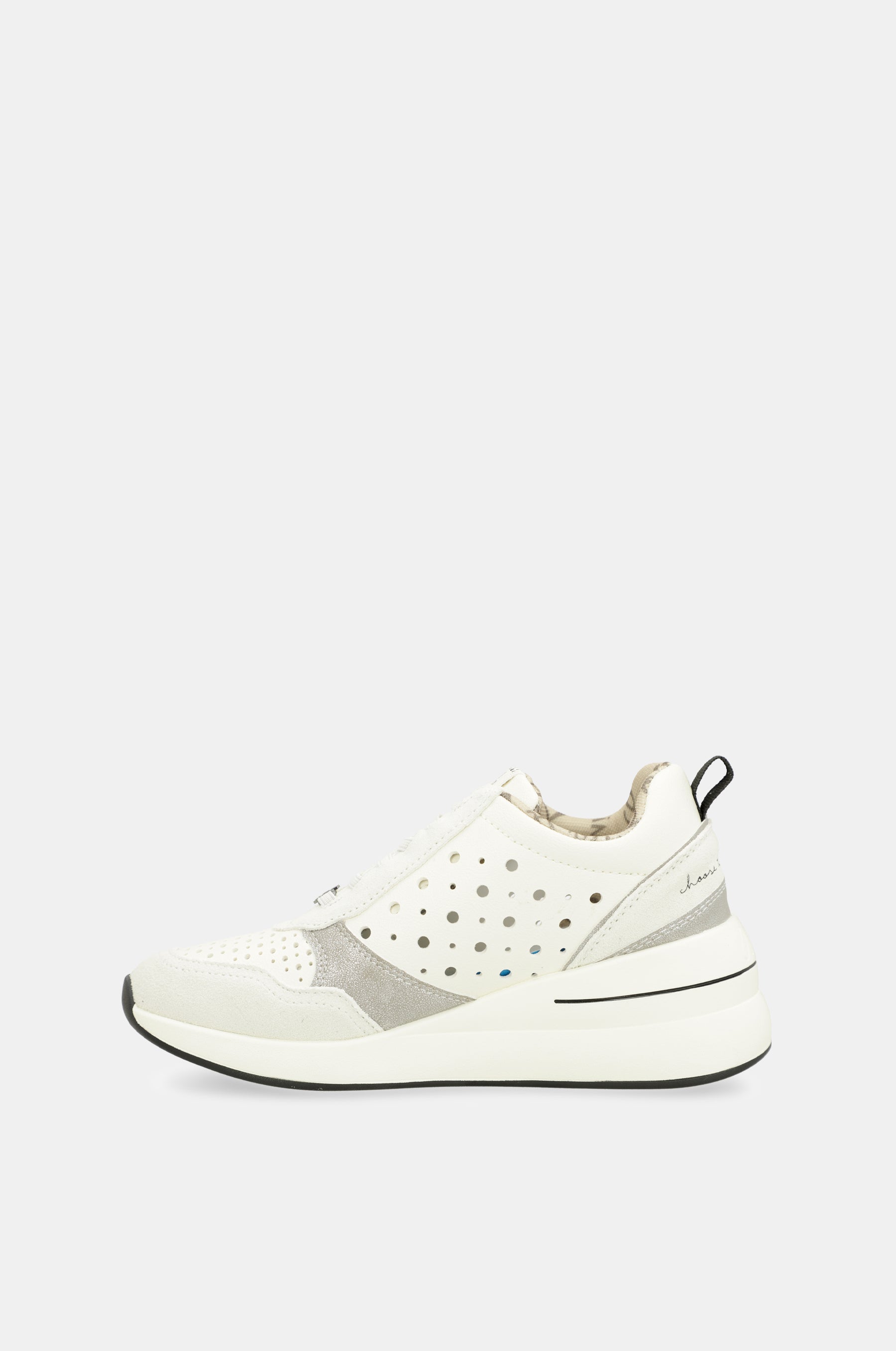 White wedge sneakers with polka dots