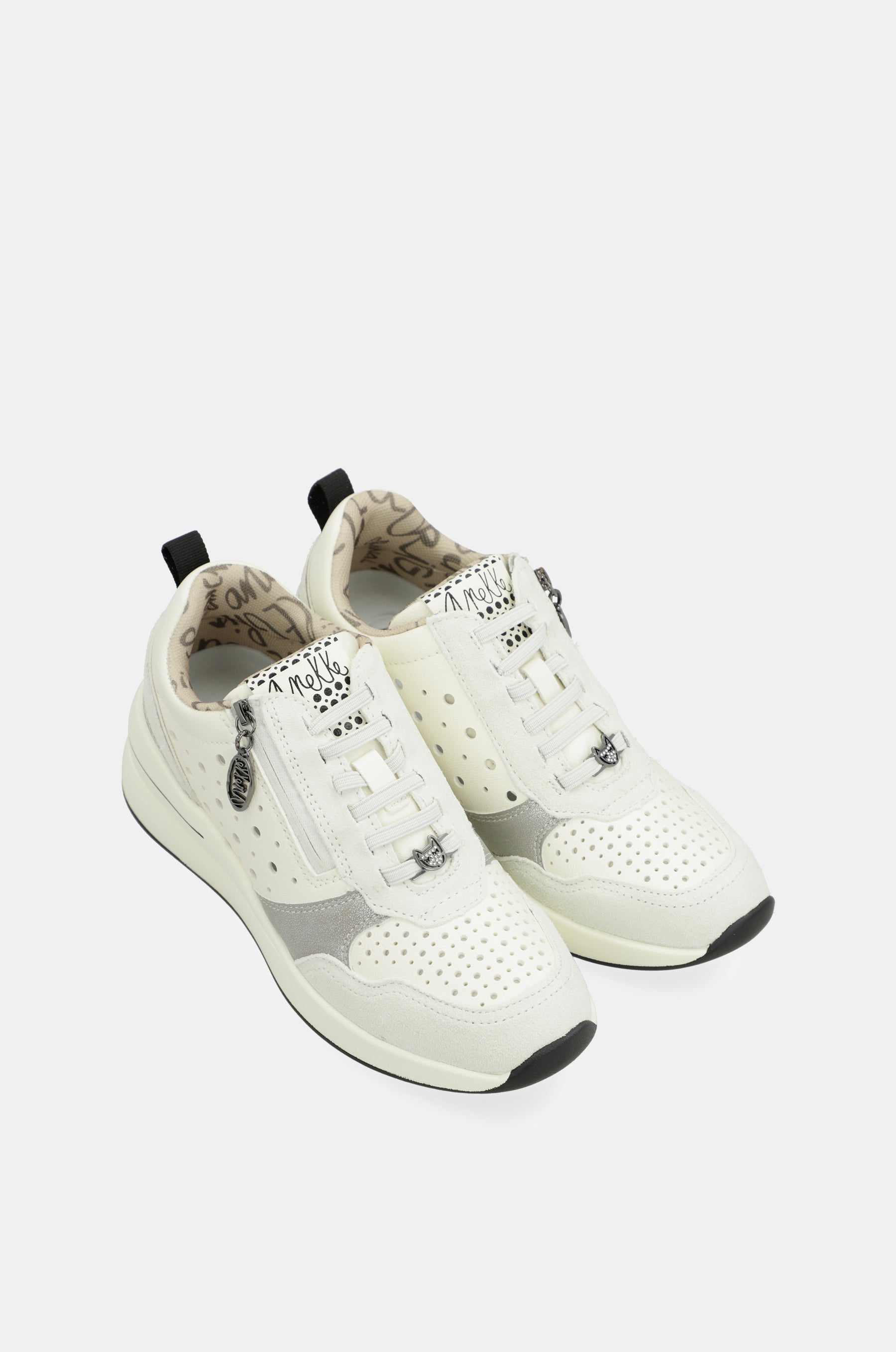 White wedge sneakers with polka dots