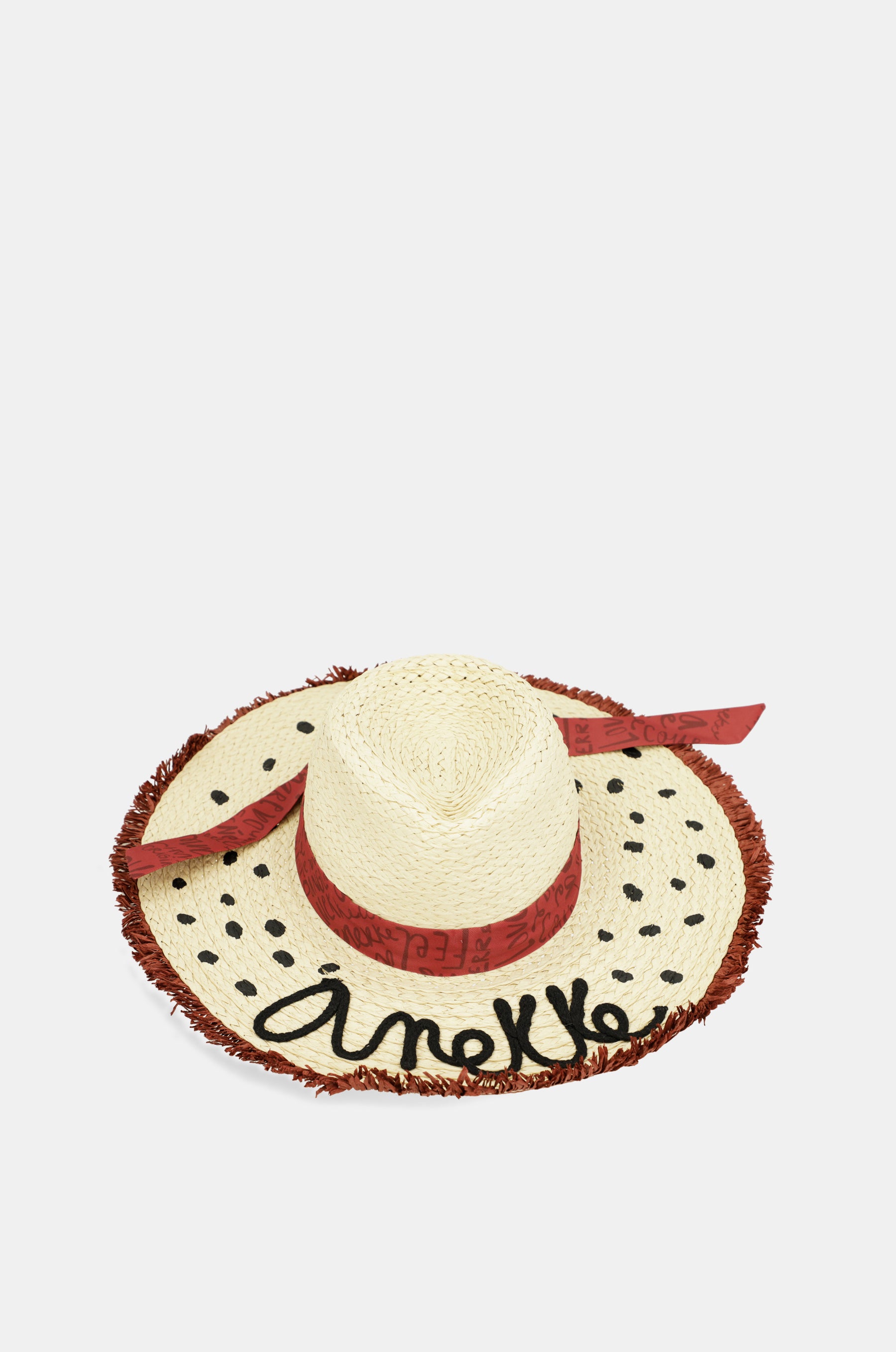 Polka dot raffia hat