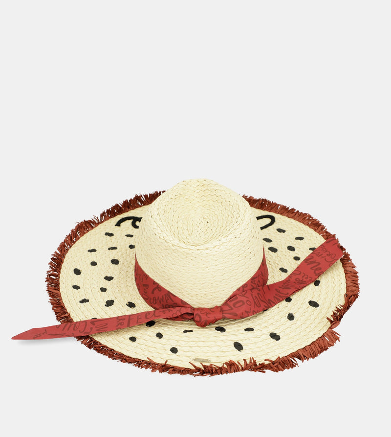 Polka dot raffia hat