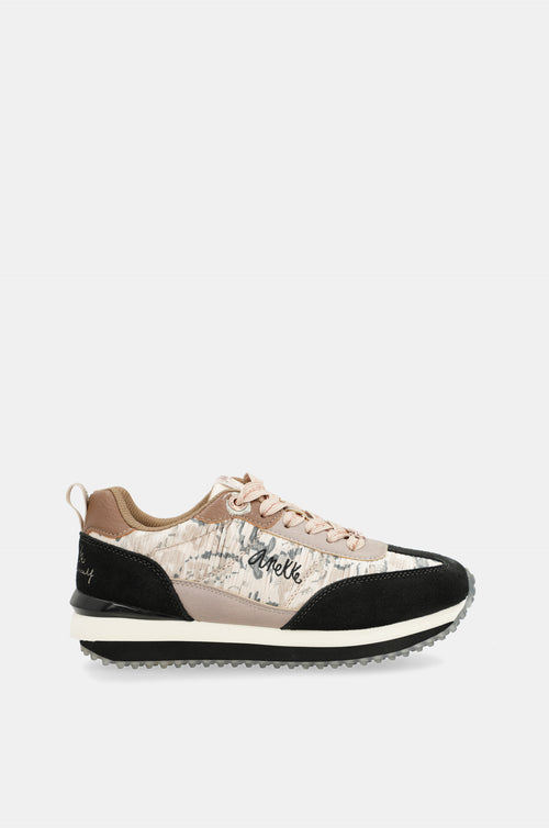 Black & gold sneakers with multicoloured sole