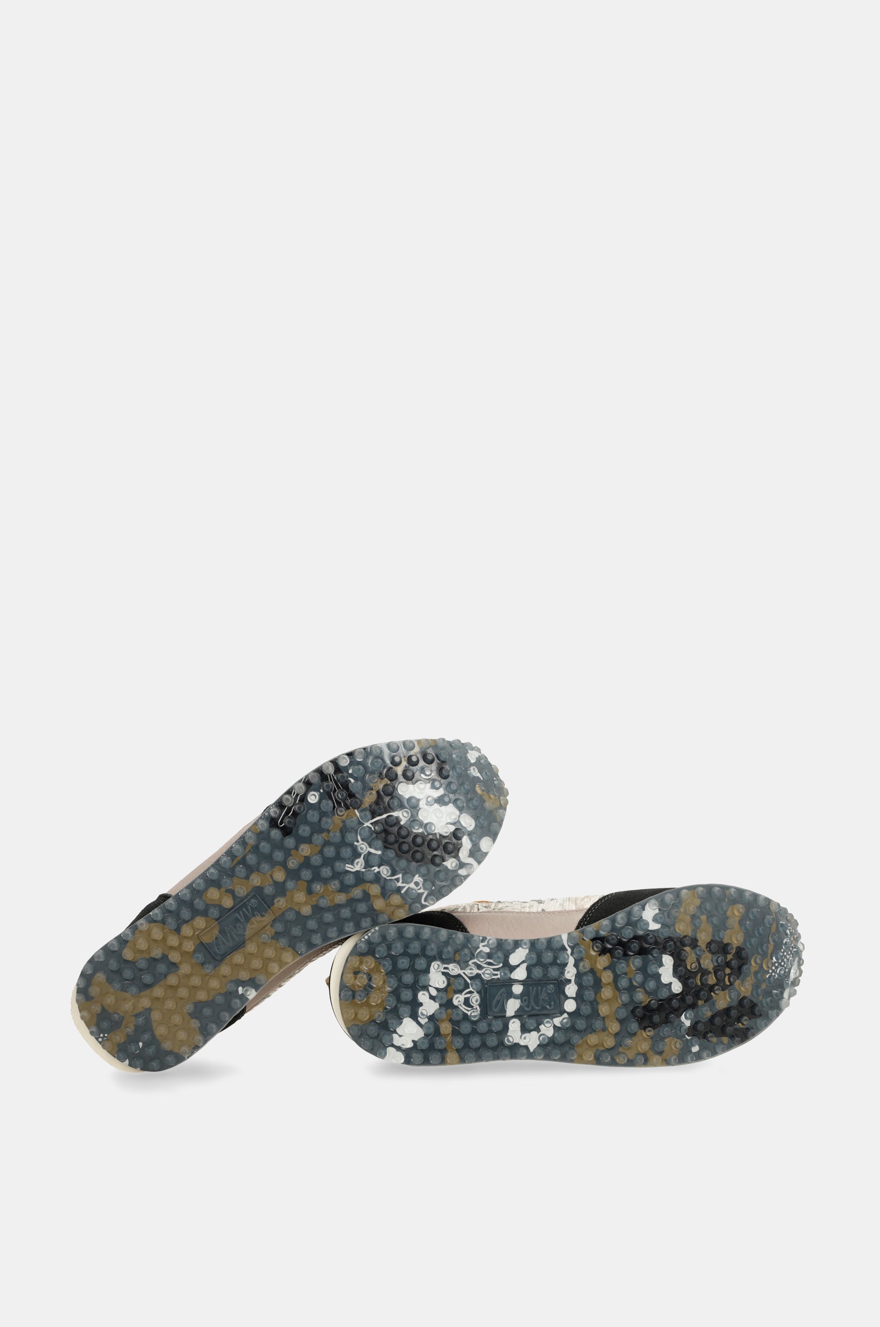 Black & gold sneakers with multicoloured sole