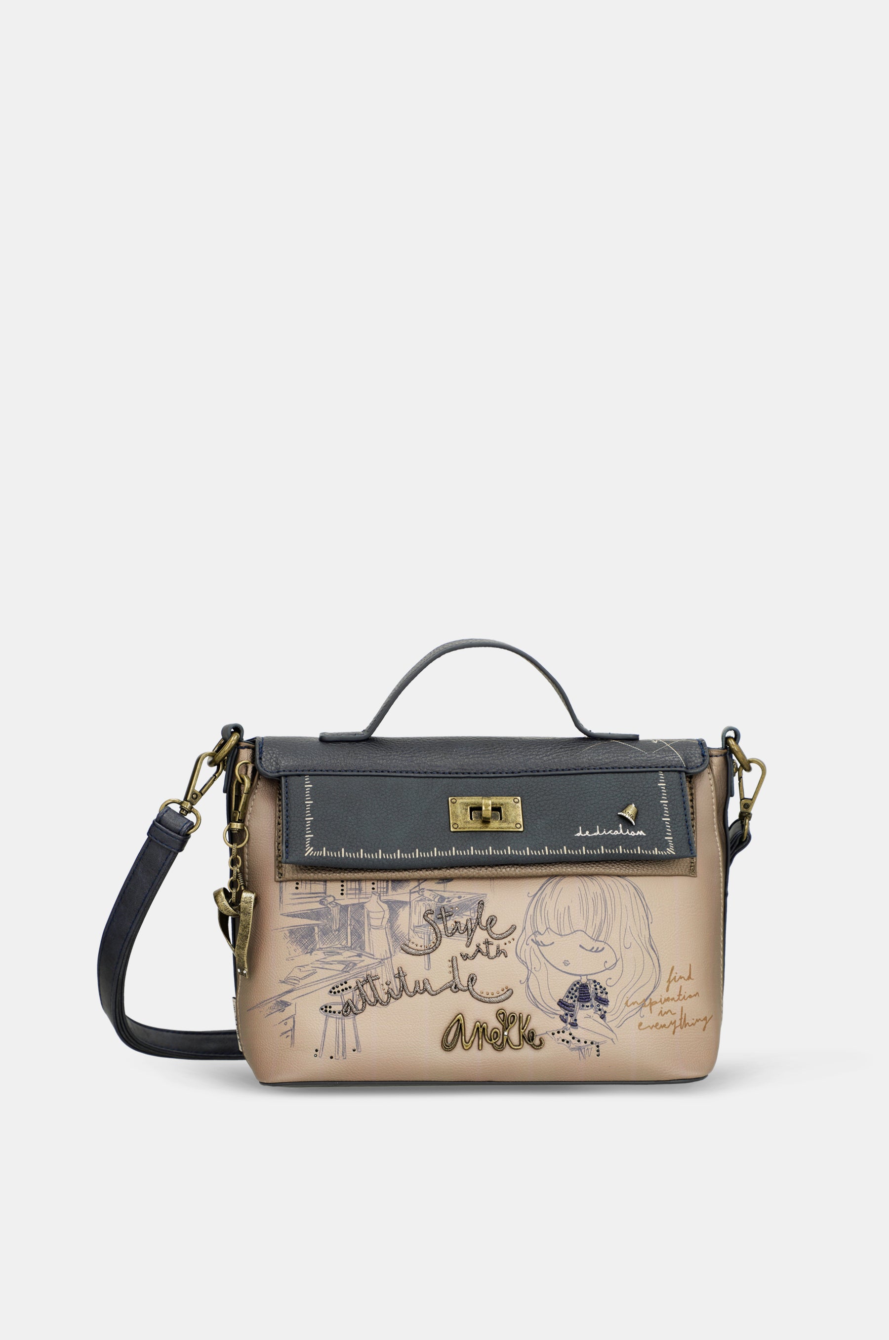 Studio crossbody bag with flap and short handle