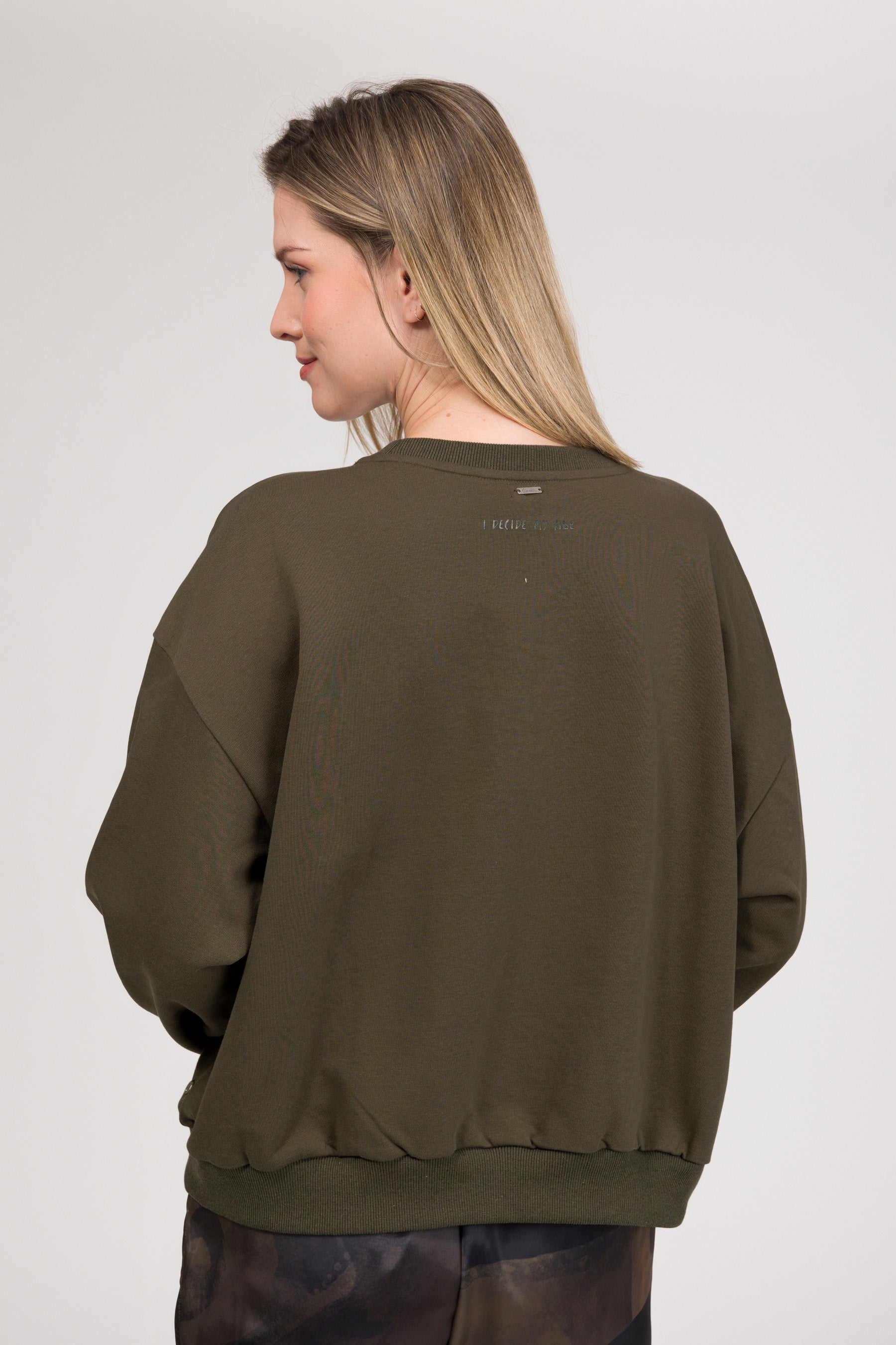 Army-green long-sleeve sweatshirt