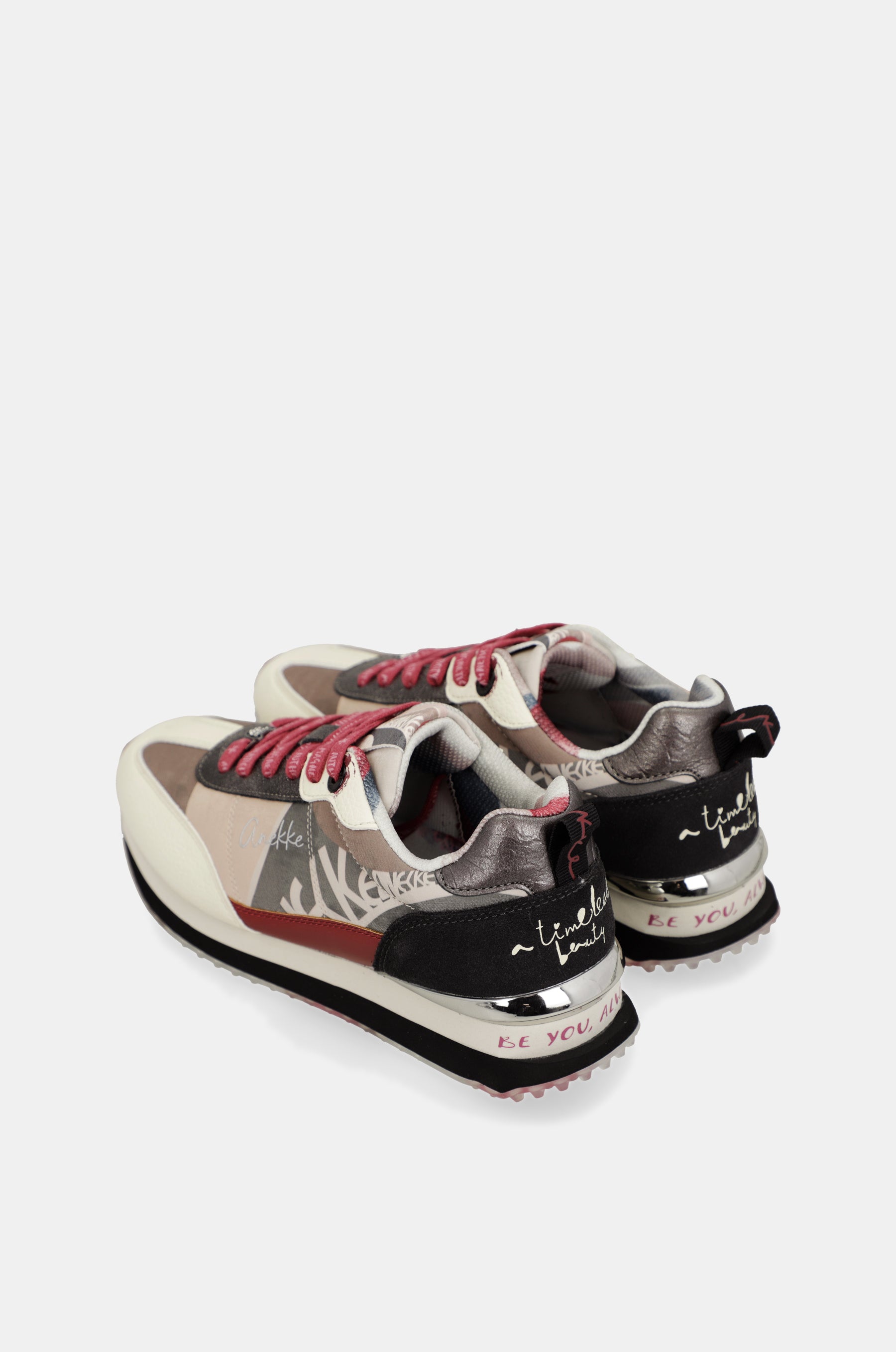 Pink and white sneakers