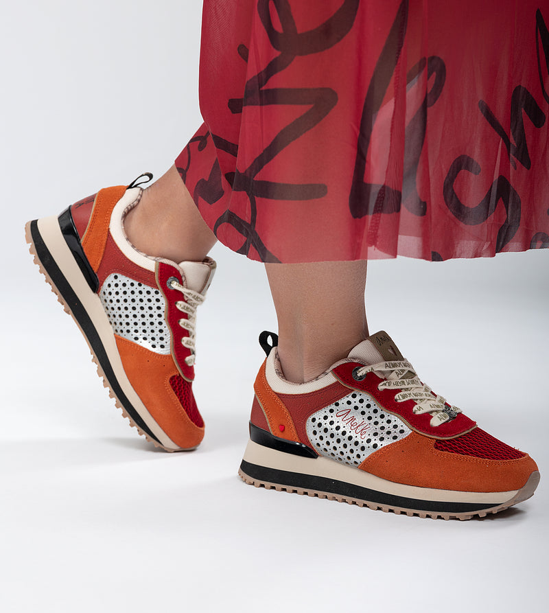 Red platform sneakers