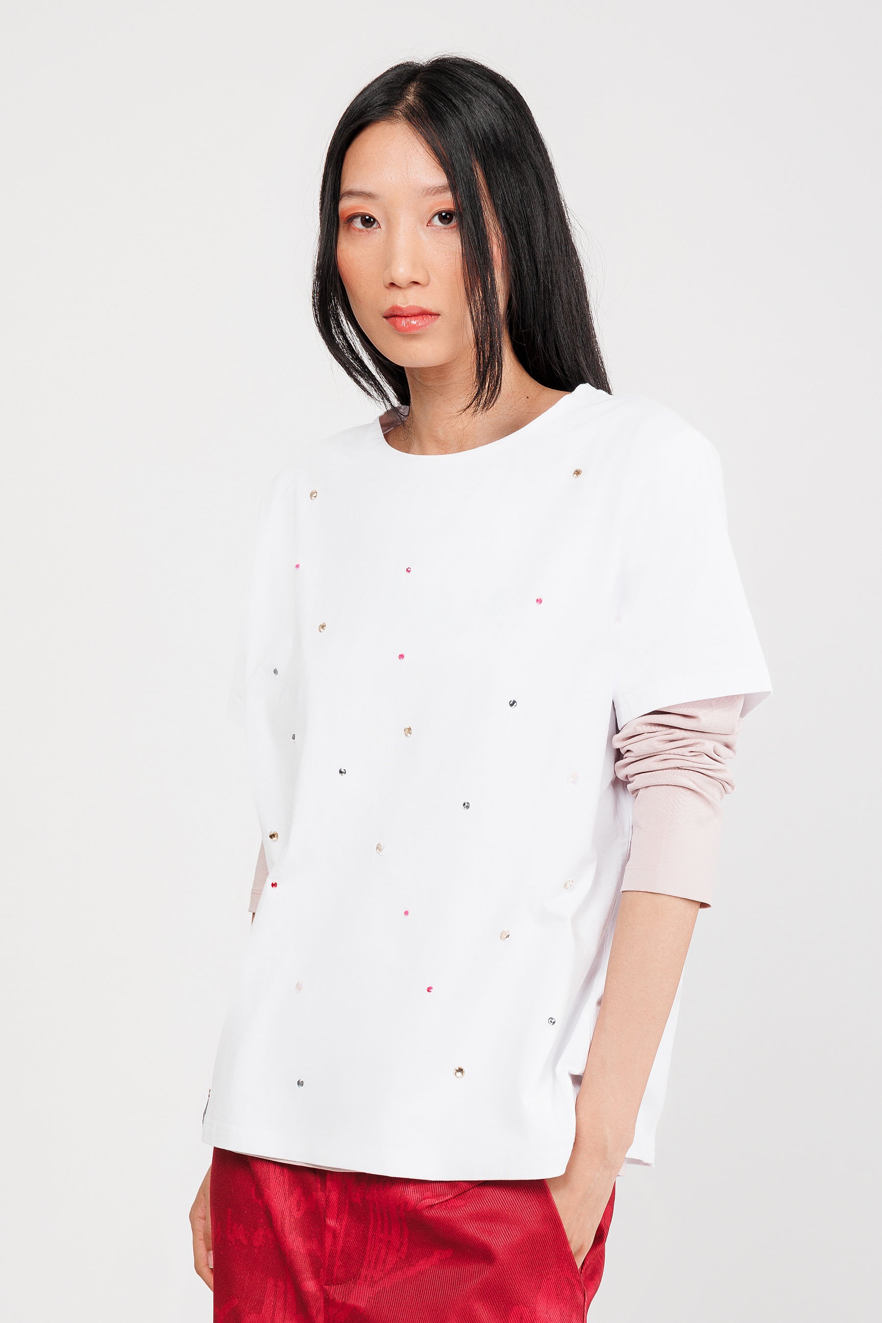 White studded short sleeve T-shirt