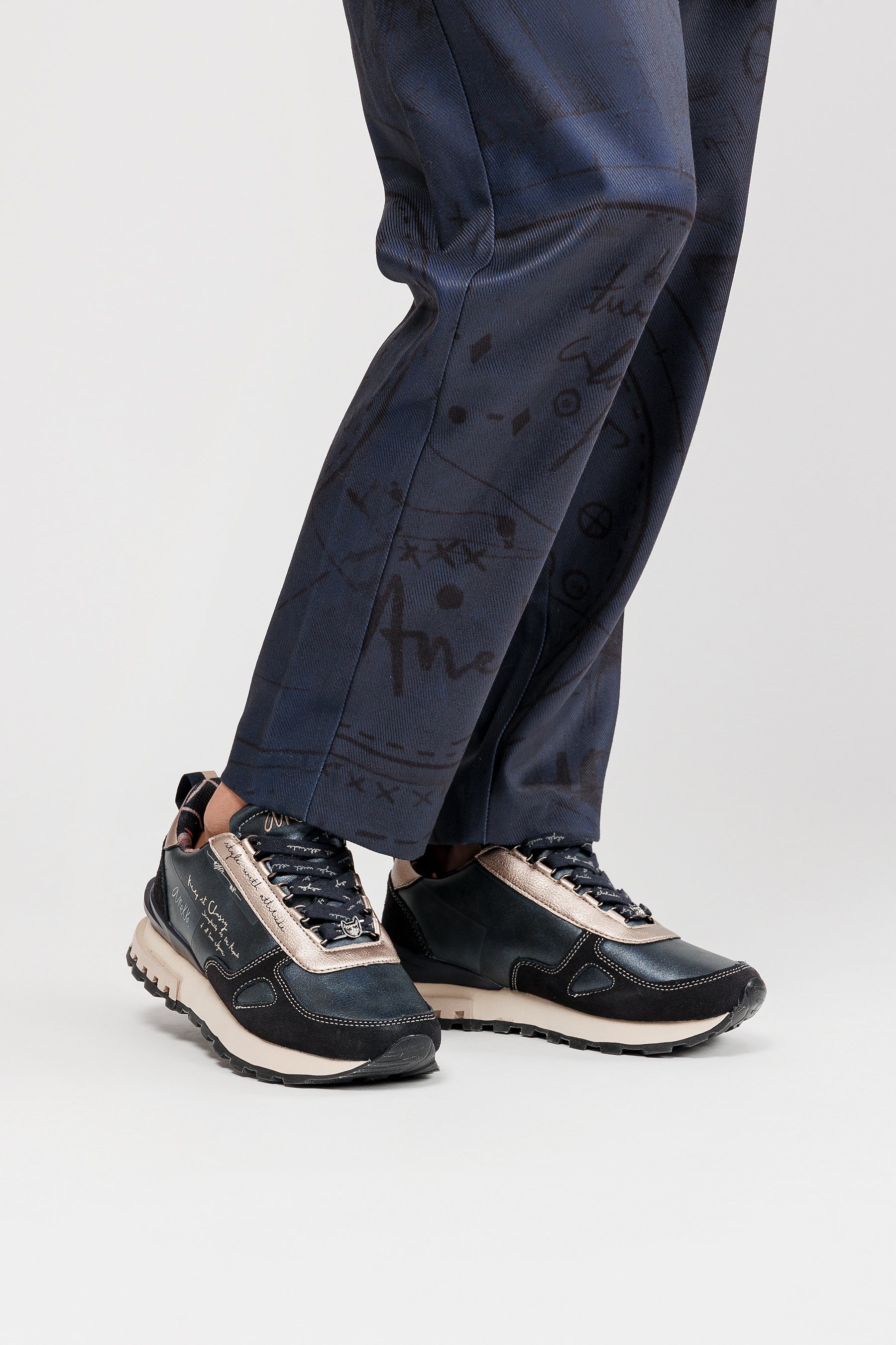Navy blue & beige sneakers