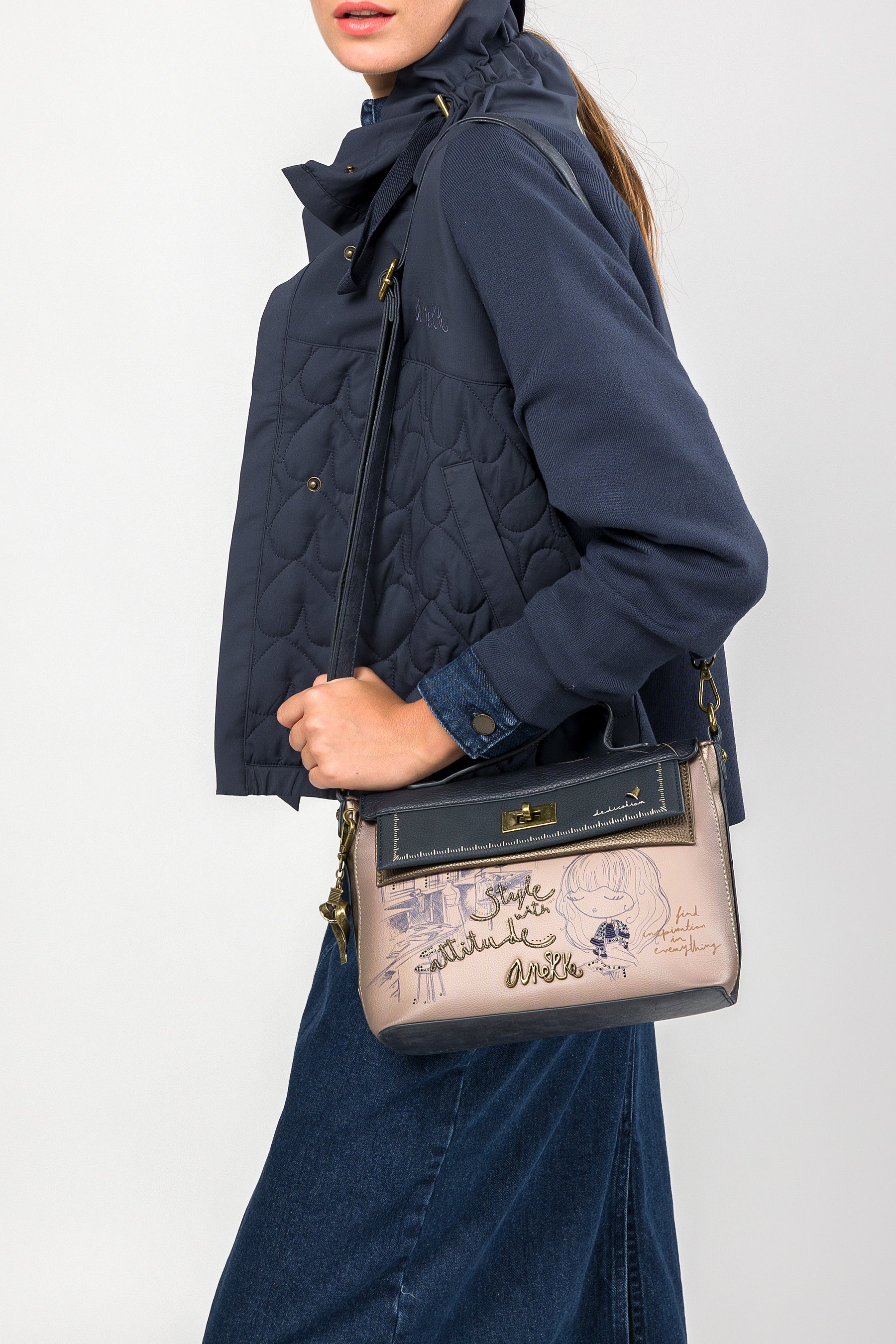 Studio crossbody bag with flap and short handle