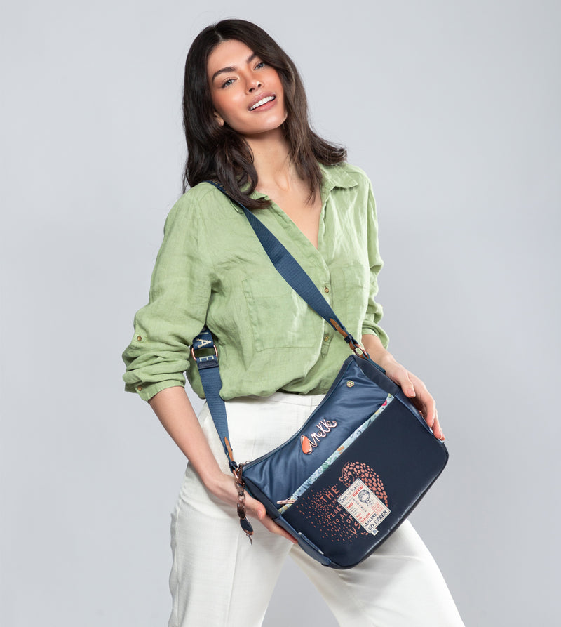 Nature Pachamama navy blue crossbody bag with pockets