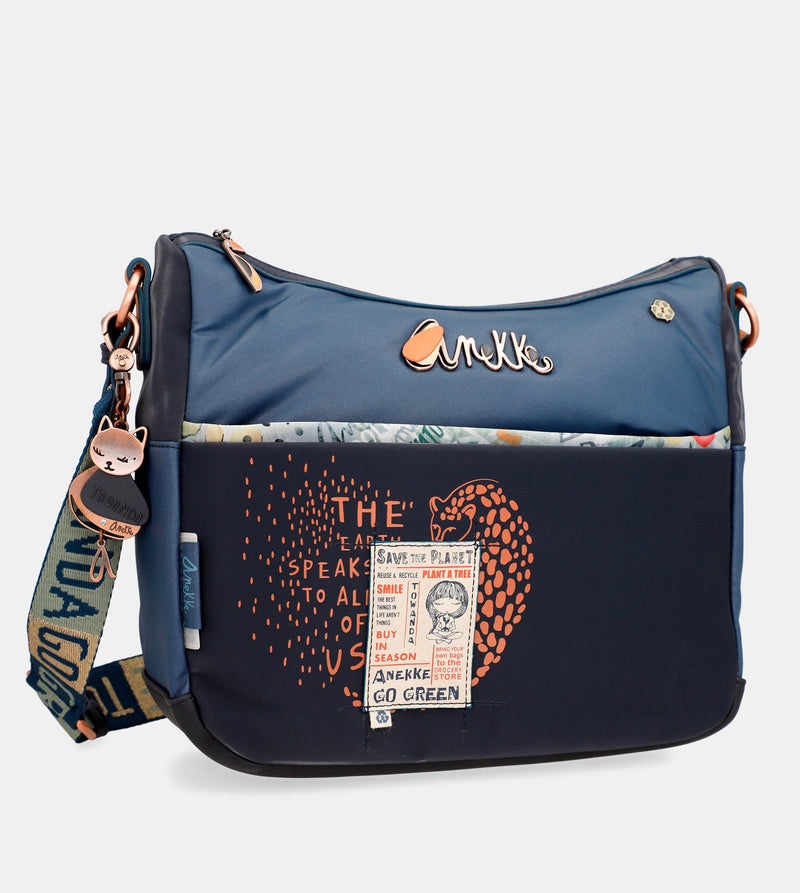 Nature Pachamama navy blue crossbody bag with pockets