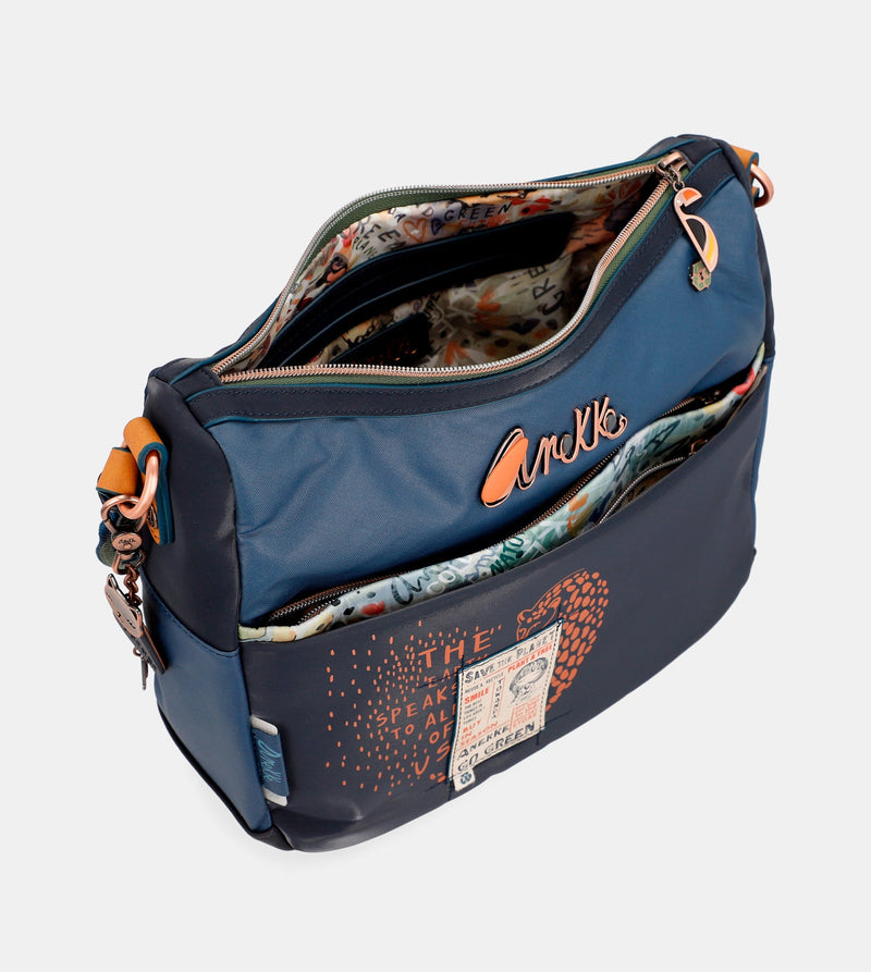 Nature Pachamama navy blue crossbody bag with pockets